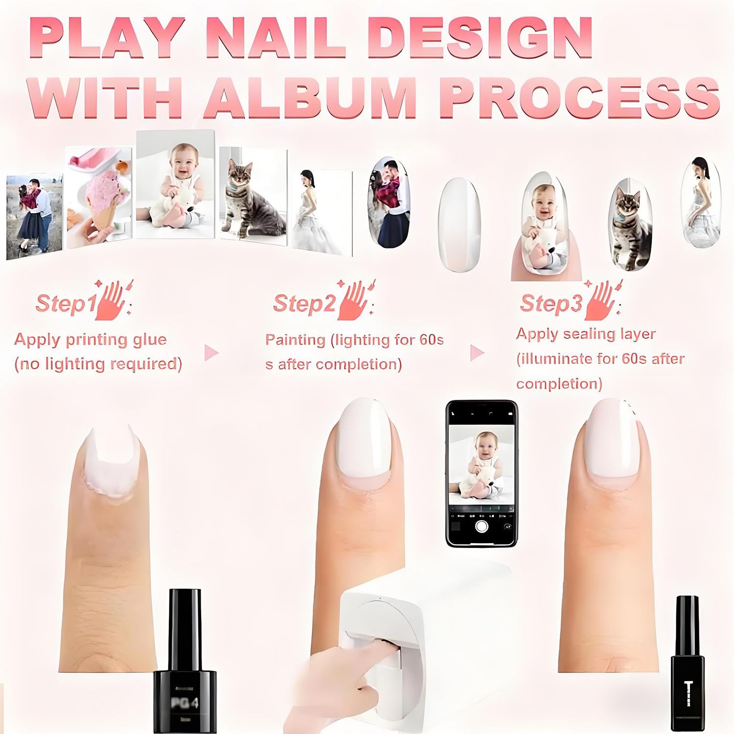 Stampante per Unghie, Stampante per Nail Art 2400 Dpi, Stampa Rapida in 20 Secondi, Design del Motivo Personalizzabile, Stampa E Asciugatura 2 in 1, per Casa White
