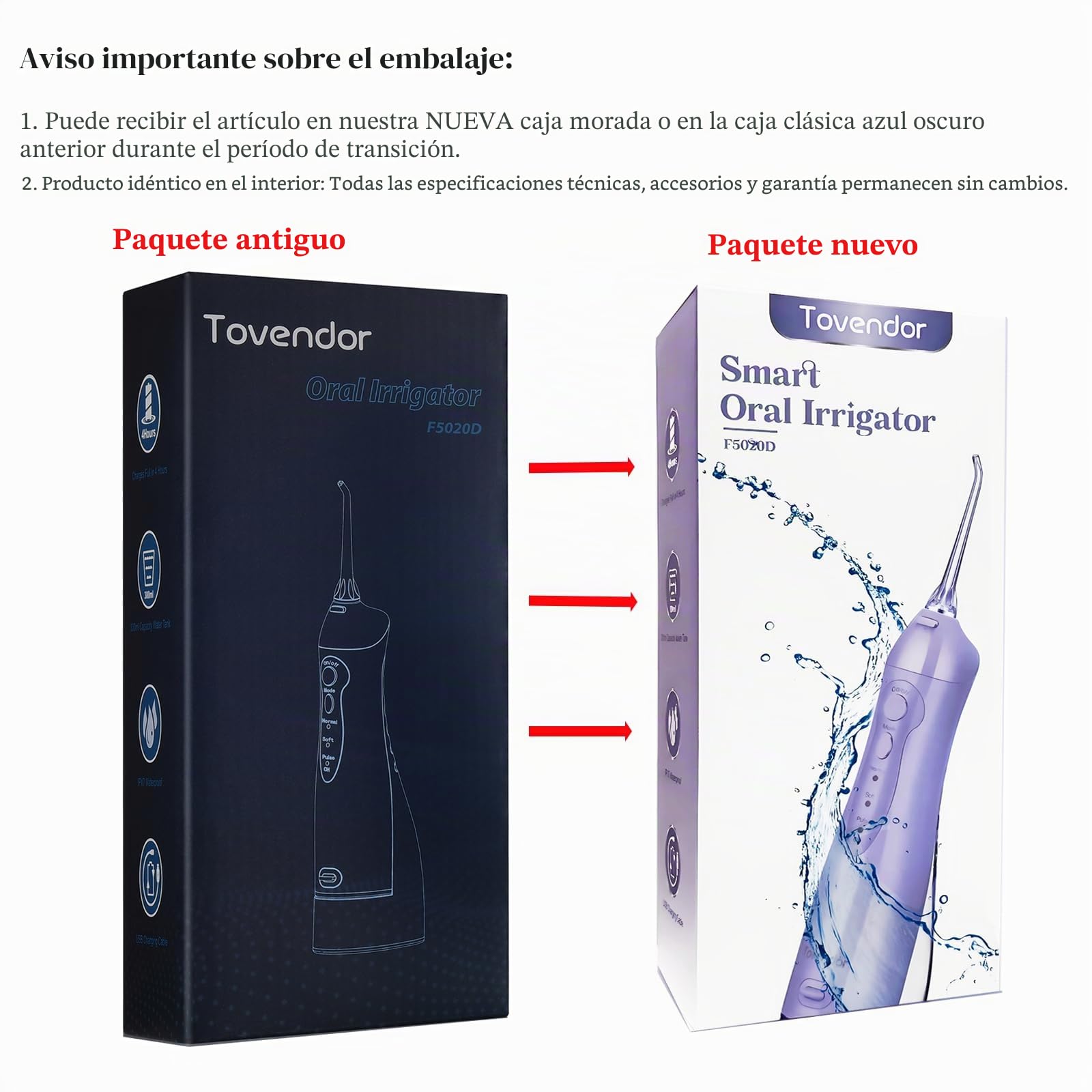 TOVENDOR Irrigador bucal eléctrico, irrigador bucal dental recargable inalámbrico IPX7, impermeable, 300 ml, limpiador de dientes de agua de viaje con 5 puntas para el cuidado de los frenos, limpieza