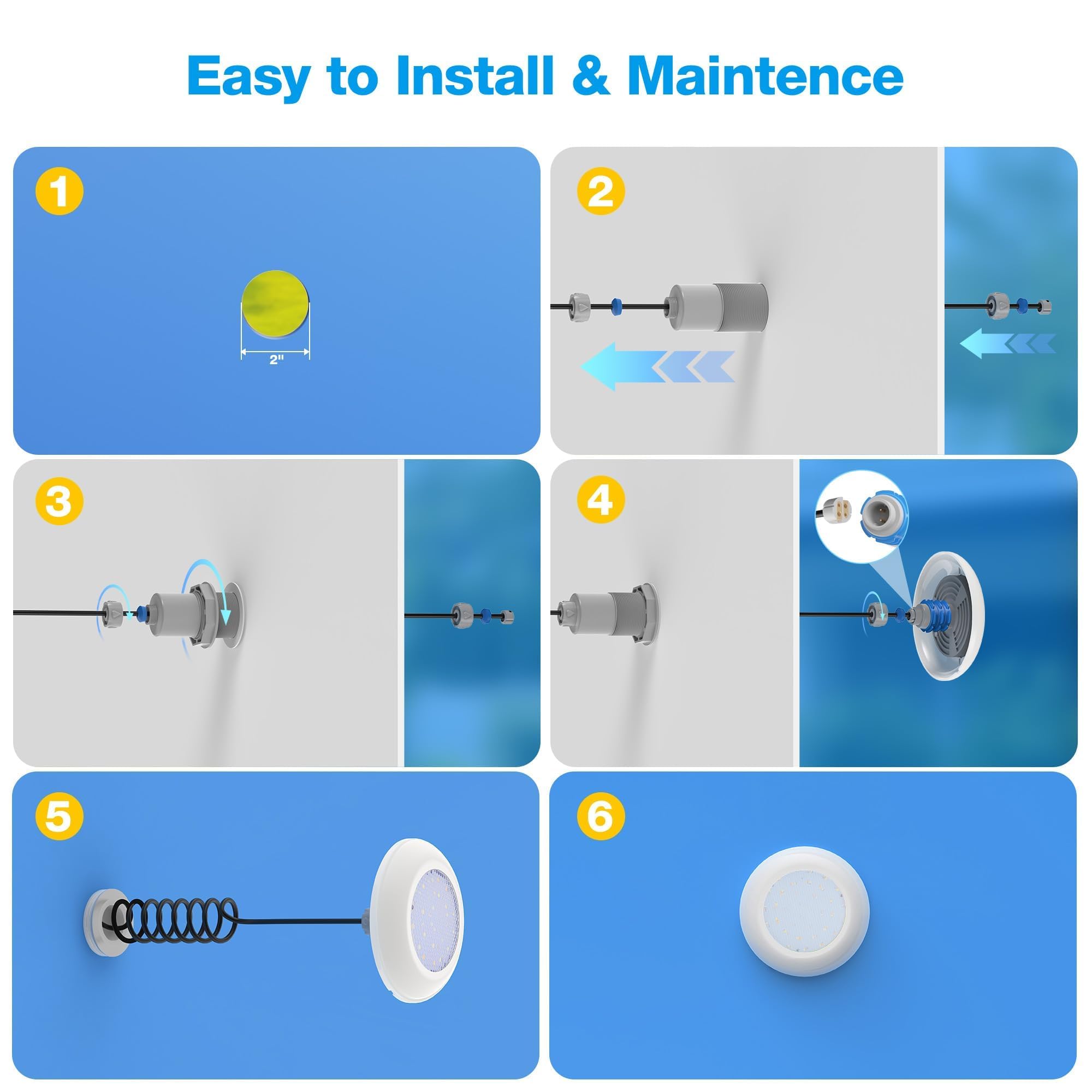 LyLmLe LED Pool Light with External Thread 2", 12W Pool Light 2 Color Switchable White 3000K and 6000K, diameter 190mm - Image 4