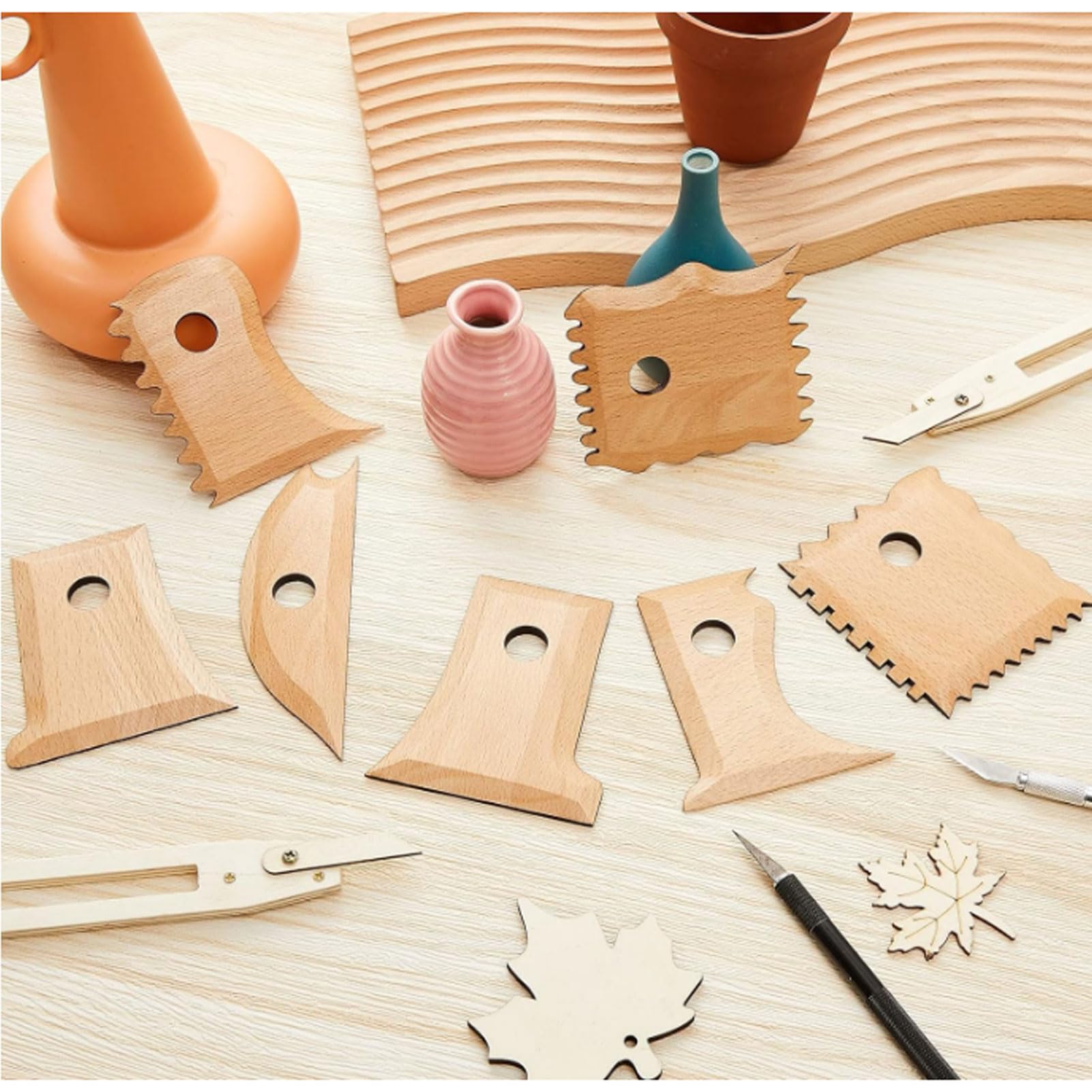 Outils De Sculpture Céramique Uxcell - Côtes En Bois Pour Poterie, 12,7x5,5cm
