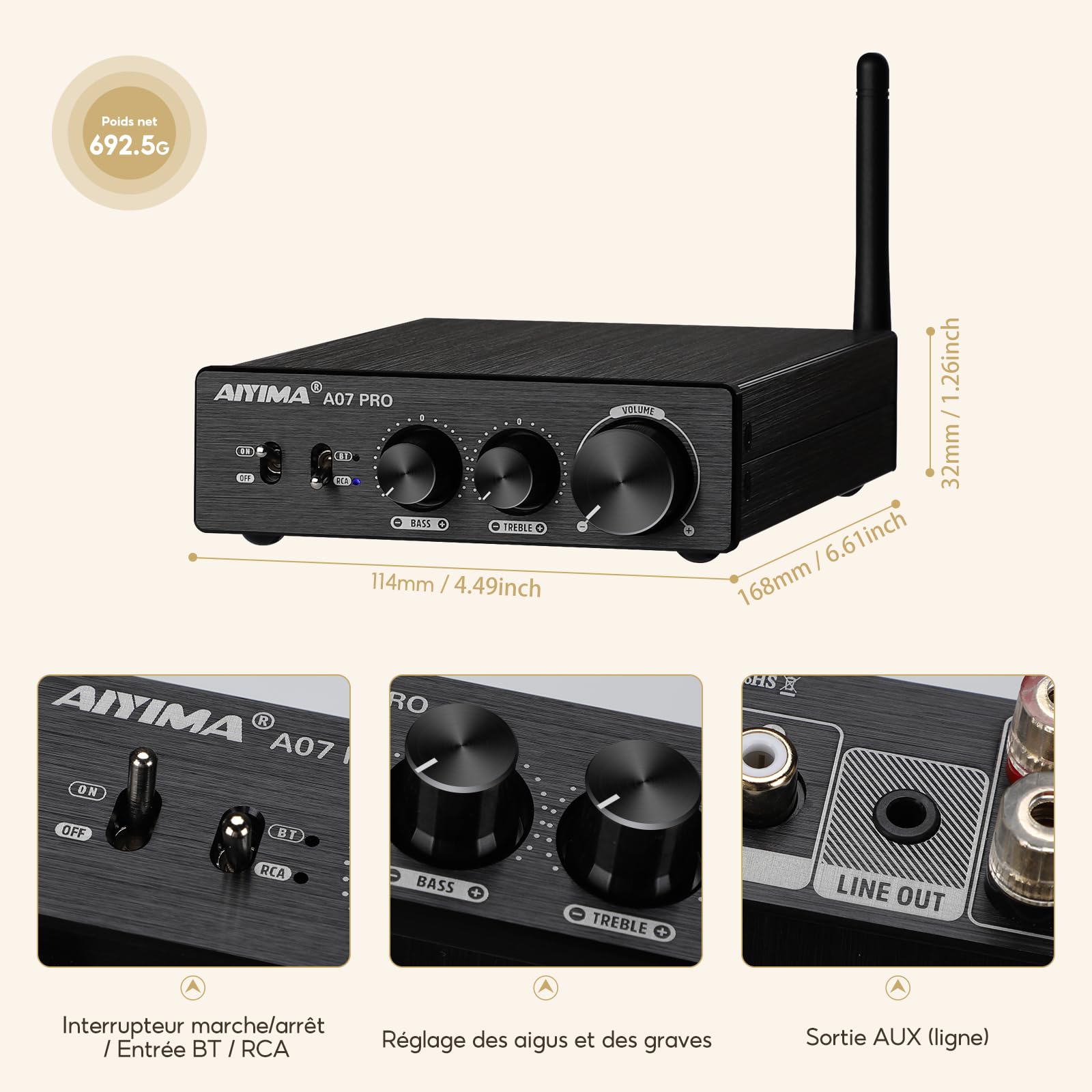 AIYIMA A07PRO TPA3255 Amplificateur stéréo Bluetooth 5.2 HiFi 2 Canaux 300W