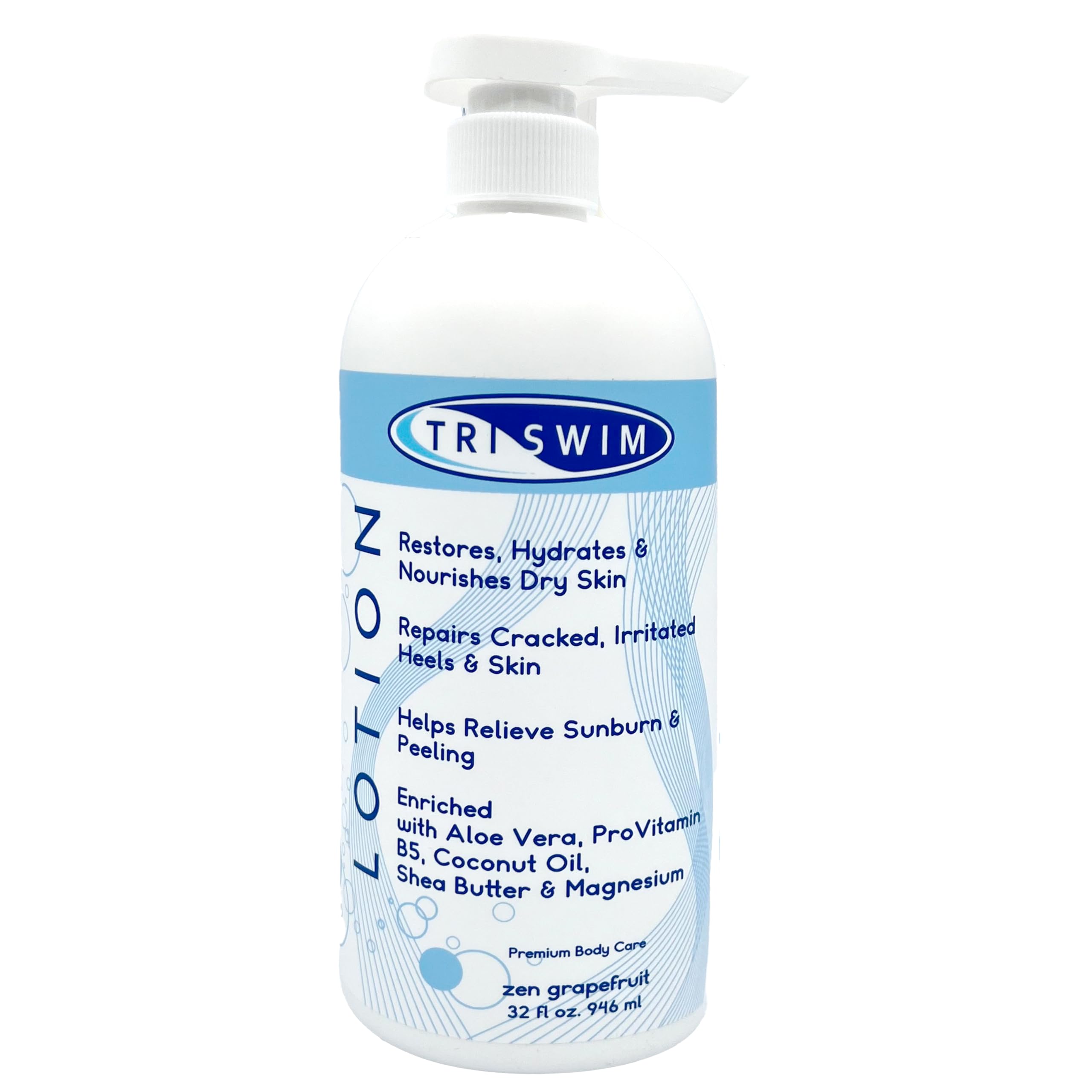 TRISWIM Swim Lotion 32oz | Neutralizes Chlorine, Bromine & Saltwater Odors | Moisturizes & Helps Improve the Look of Dry Skin | Aloe Vera, Shea Butter & Coconut Oil | Zen Grapefruit Scent
