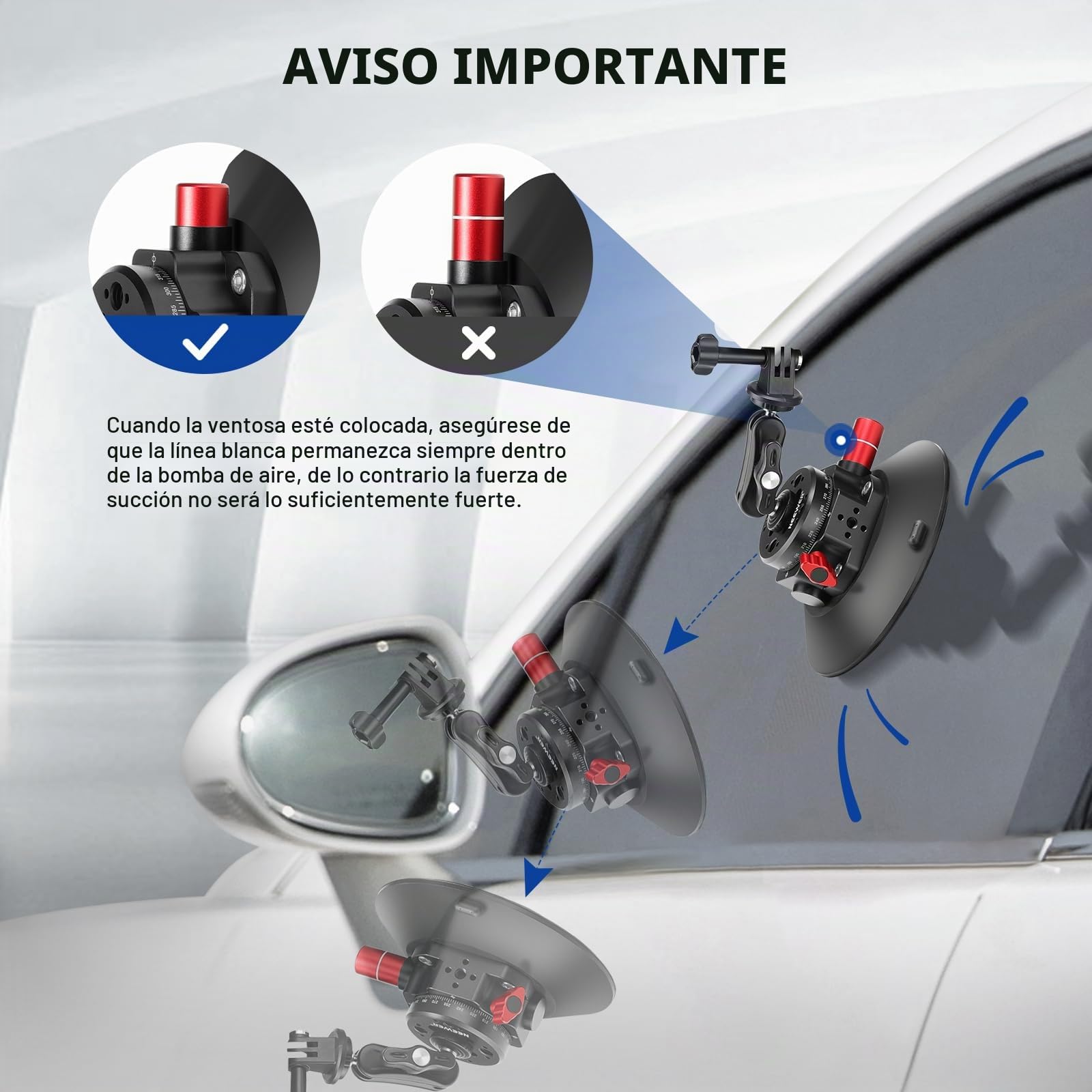NEEWER Soporte de cámara con ventosa de 6 pulgadas compatible con GoPro, cabeza de bola de metal para parabrisas de coche, brazo mágico con adaptador de cámara de acción, paño de limpieza para soporte
