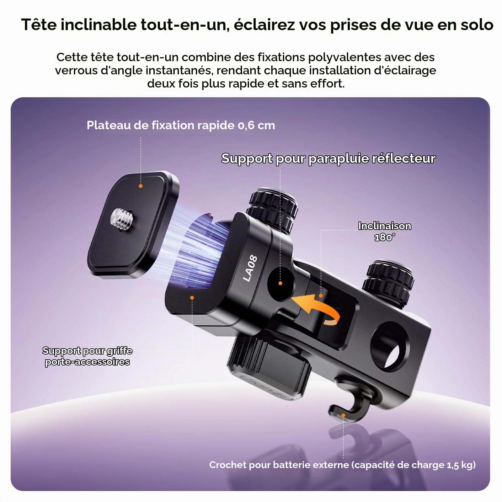 ULANZI TT43 II Pied d'éclairage Aluminium, trépied inversé Pliable léger 210cm avec tête basculante QR, Charge 6kg, Colonne Centrale Amovible comme Perche, pour Photo Studio, vidéo, Streaming