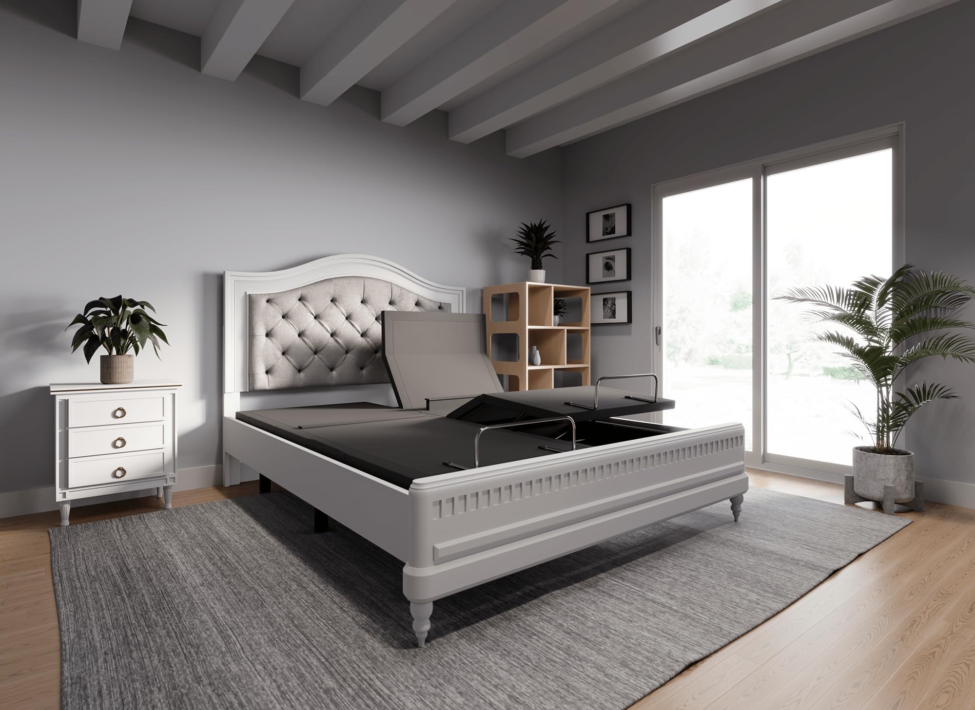 DynastyMattress DM9000s Split King Adjustable Bed Base Frame, Top of The Line Quality, (Independent Head Tilt & Lumbar Support) Quad Massage, Audio Music