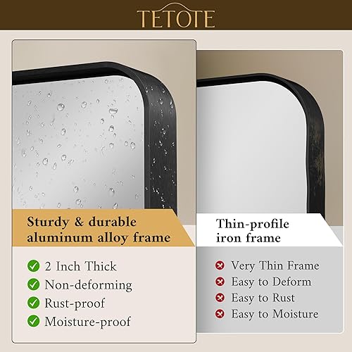 Miniatura 2 de TETOTE Espejo negro de 32 x 36 pulgadas para baño, espejo de tocador, moderno espejo rectangular de esquina redonda mate con marco