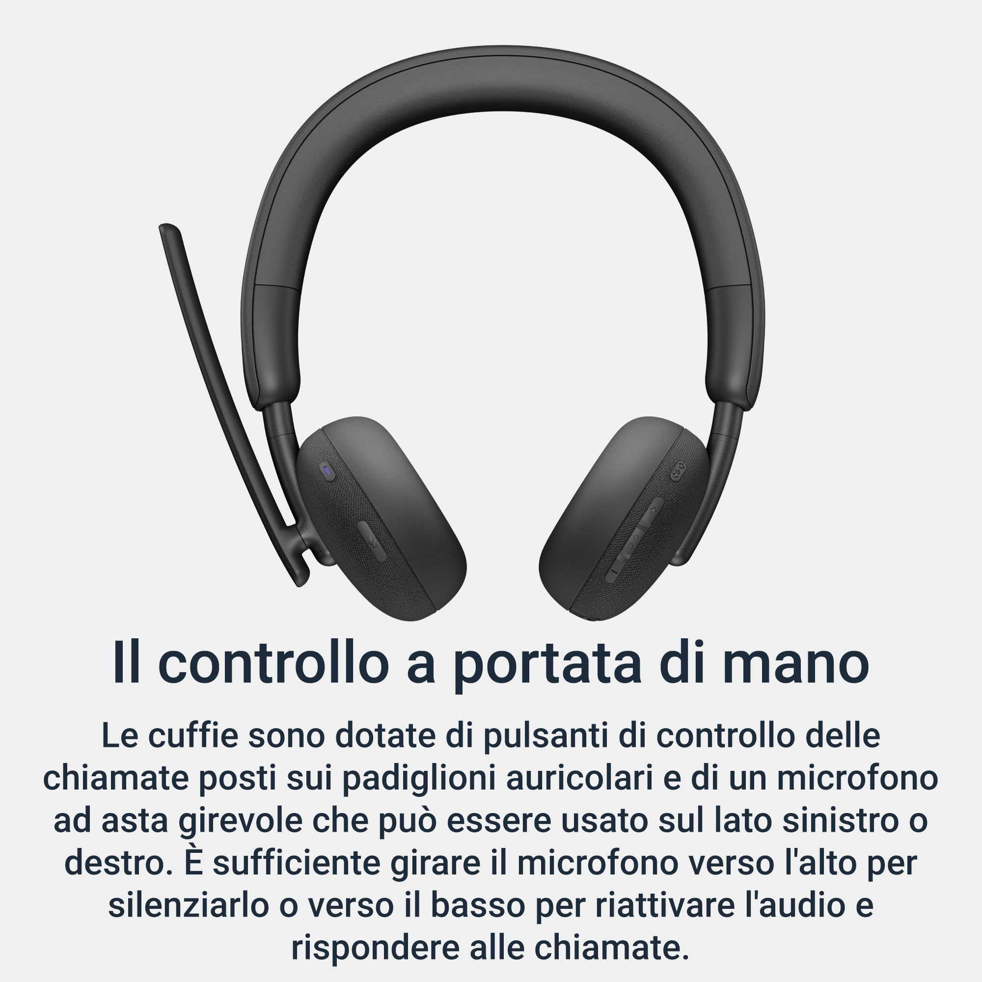 Dell WL3024 Cuffie Senza Fili – Microfono con Cancellazione Rumore AI, Audio Stereo, Connettività Multi-Link, Certificazioni Microsoft Teams e Zoom, 41 Ore di Autonomia