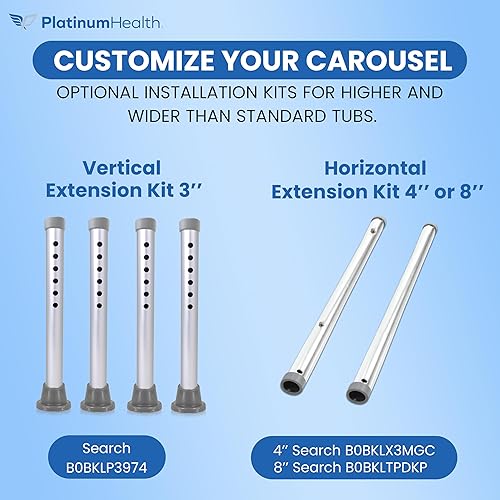 Miniatura 14 de Carrusel - Silla de ducha deslizante con asiento giratorio, bañera acolchada de alta calidad, con brazos giratorios, diseño ajustable de ahorro