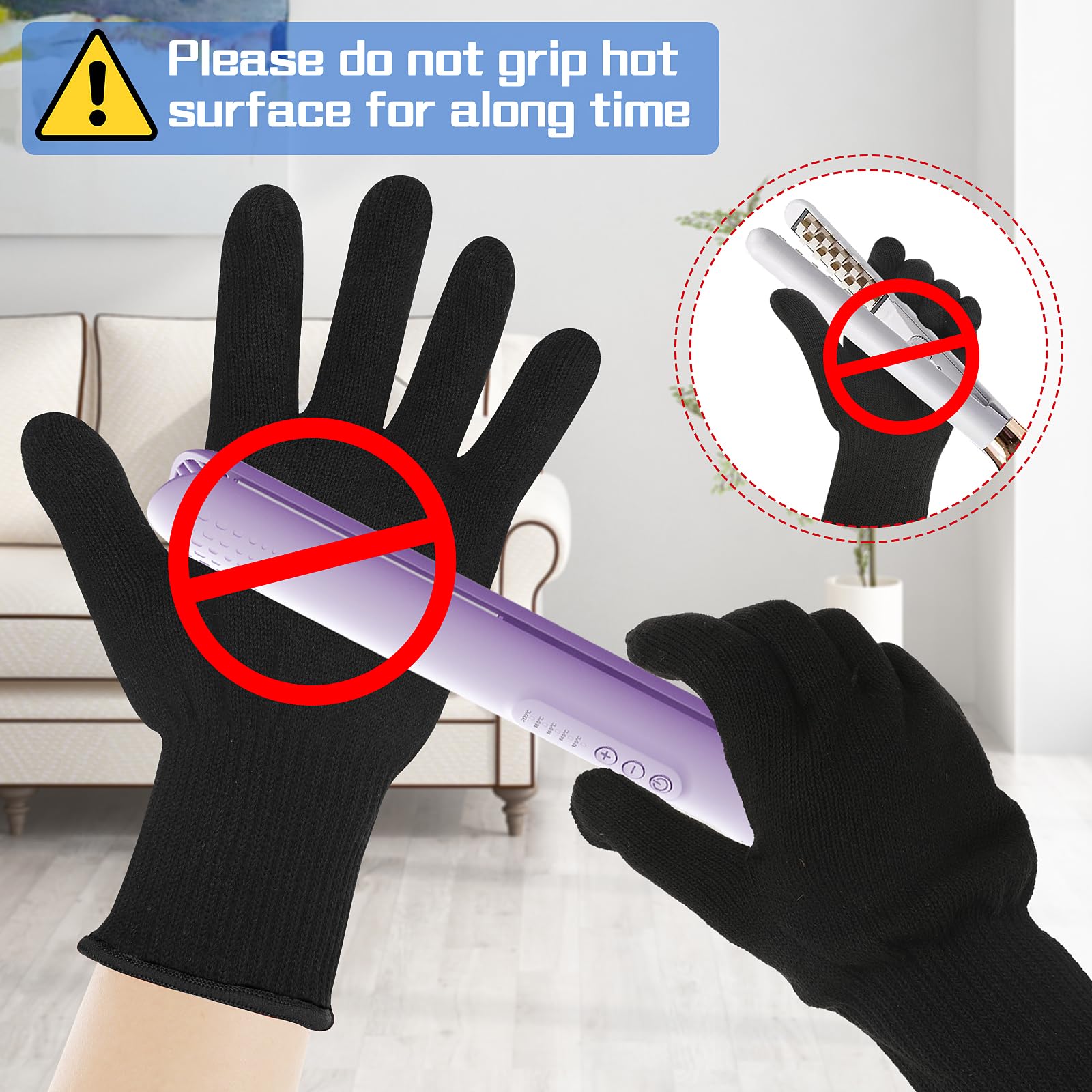 WLLHYF Lot de 2 gants professionnels résistants à la chaleur pour la coiffure - Blocage de la chaleur pour fers à friser et fers à friser - Gants résistants à la chaleur (2, bord noir)