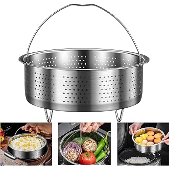 Steamer Basket Insert Stainless Steel Steamer Insert for Pot Steamer Insert Steamer Pot with Handle Steam Pot for Steaming Vegetables Fruits Eggs Round 22 cm