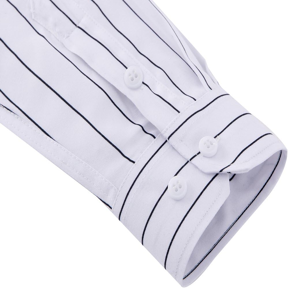 Men's Classic Casual Vertical Striped Slim Fit Long Sleeve Dress Shirts - Image 6