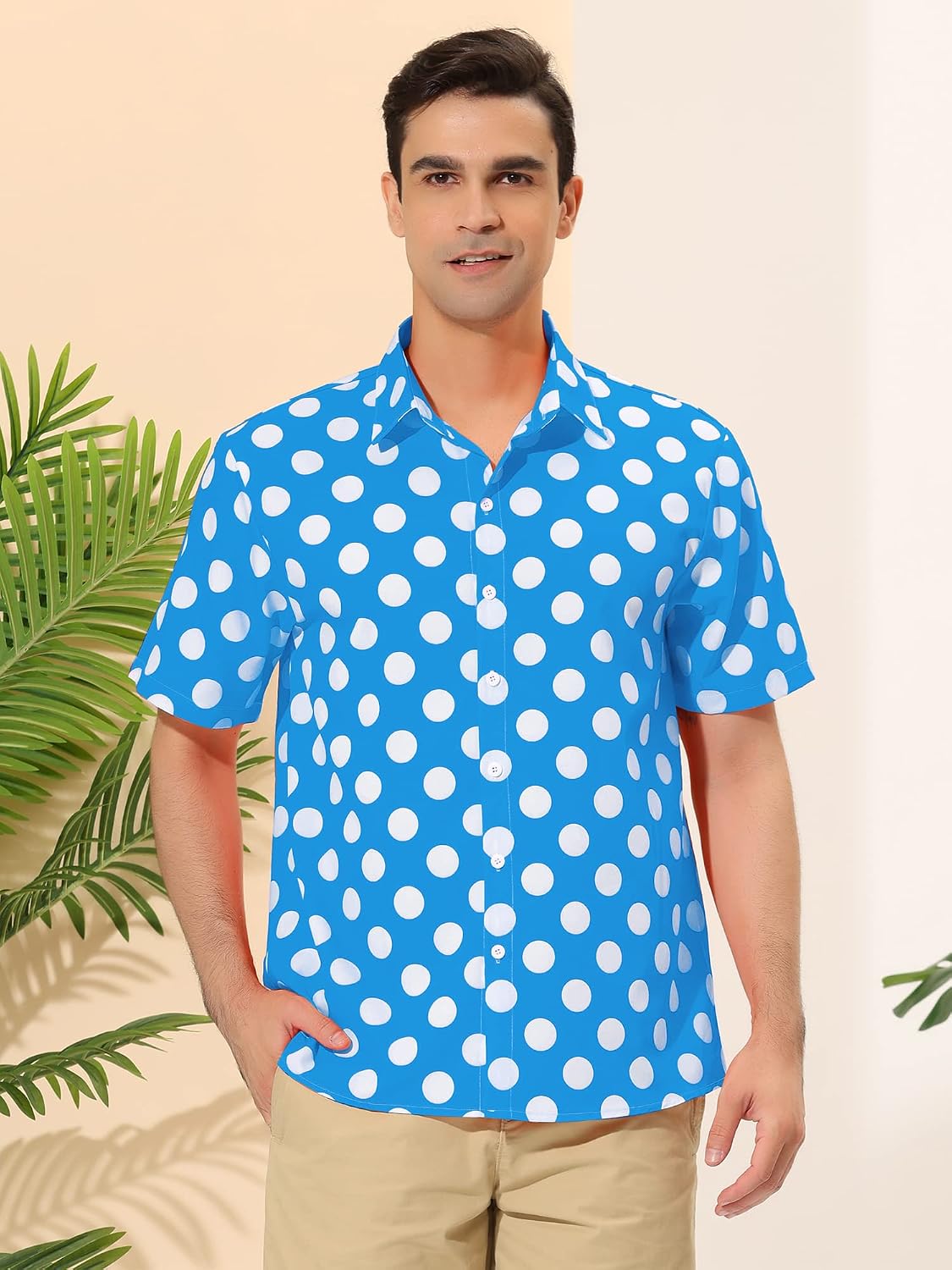 Lars Amadeus Men's Summer Polka Dots Shirt Button Down Short Sleeves Pattern Hawaiian Shirts