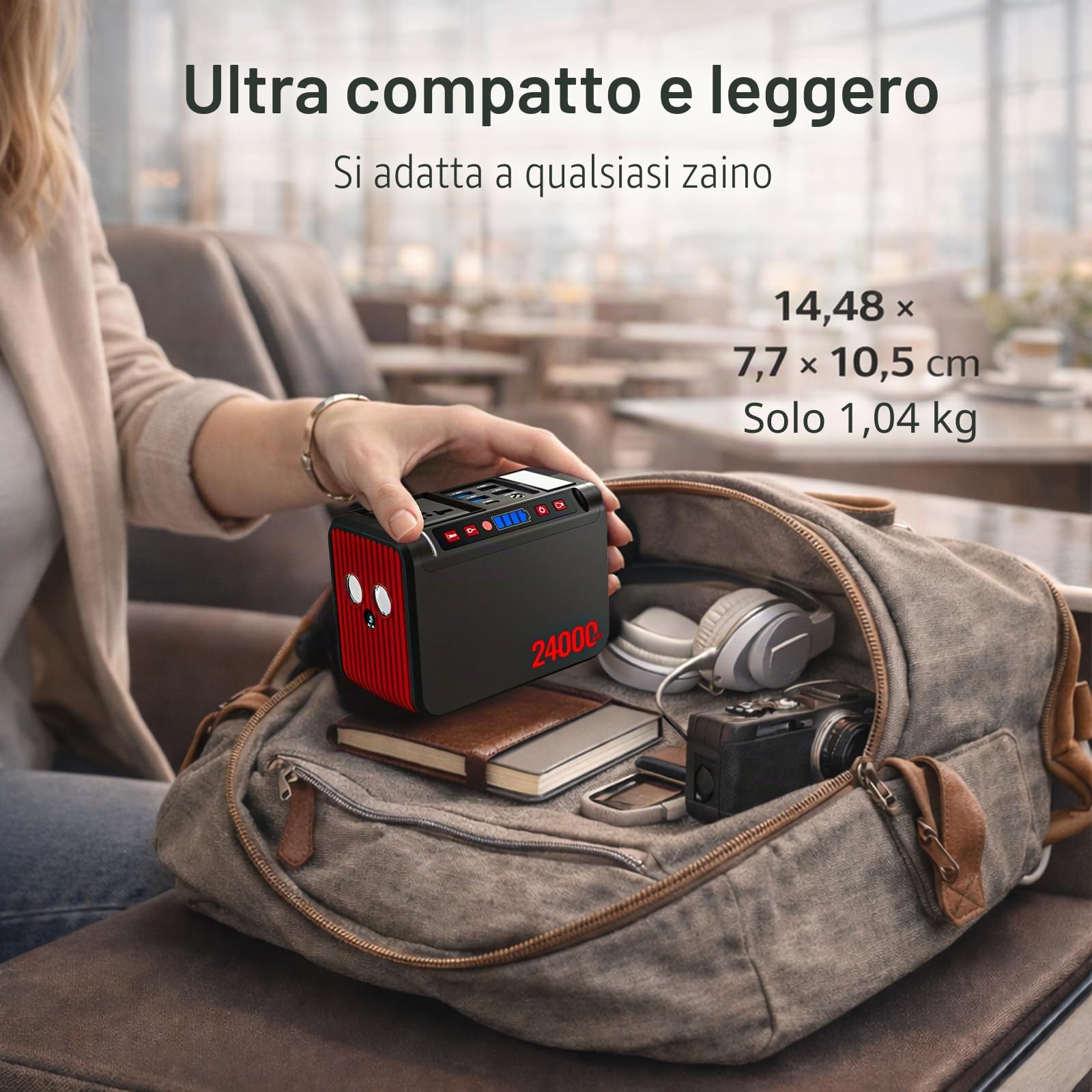 Powerstation portatile 88 Wh, power bank da 80 W con presa CA da 230 V e torcia a LED, piccolo generatore per interruzioni di corrente, campeggio, emergenze, escursionismo, viaggi.