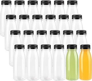 24 Pack 200ml Clear PET Plastic Juice Bottles with Black Lids, Reusable ...