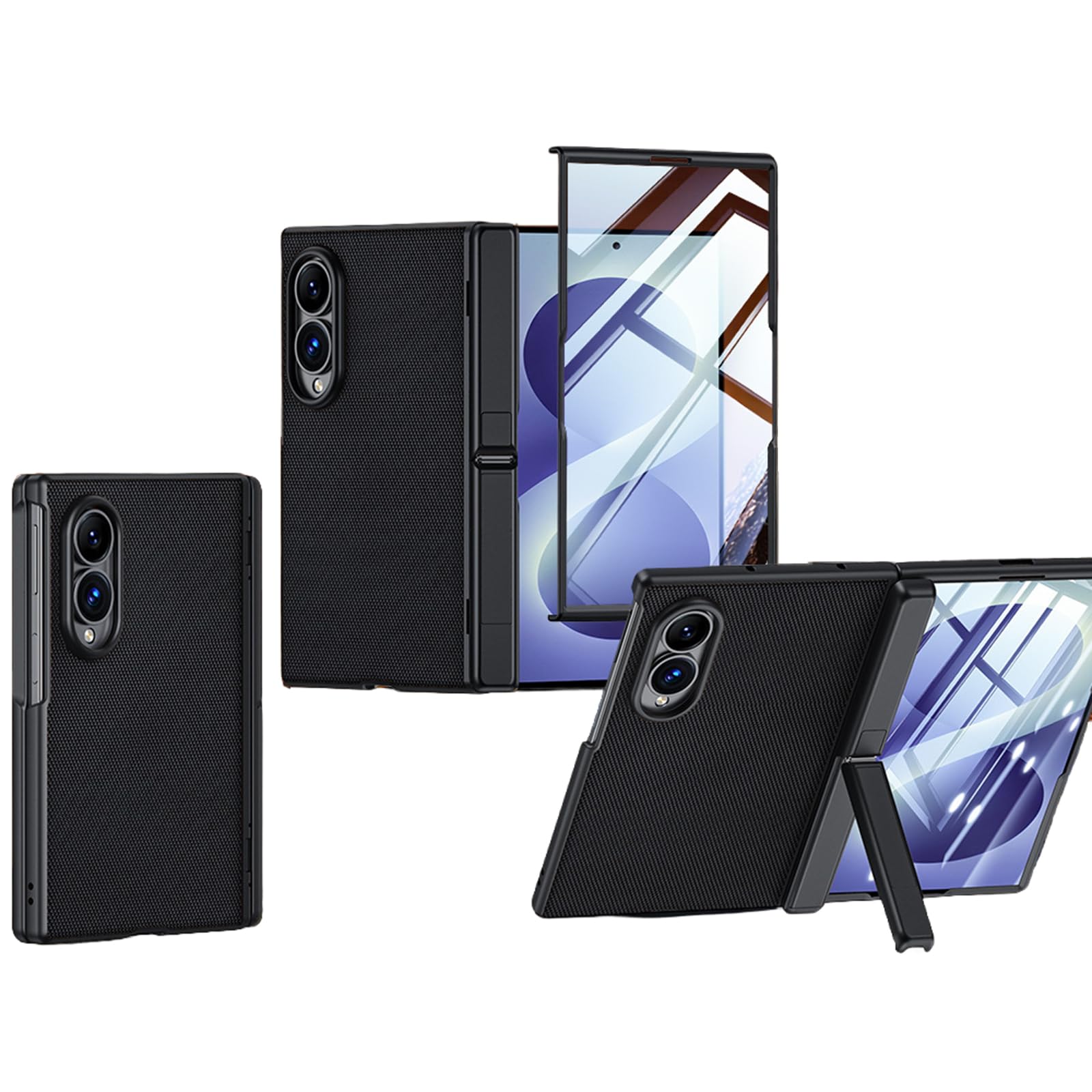 FDUJINH Cover for Samsung Galaxy Z Fold 8, Full Hinge Protection Kickstand Case Built-In Screen Protector Film Business Style Leather Shell