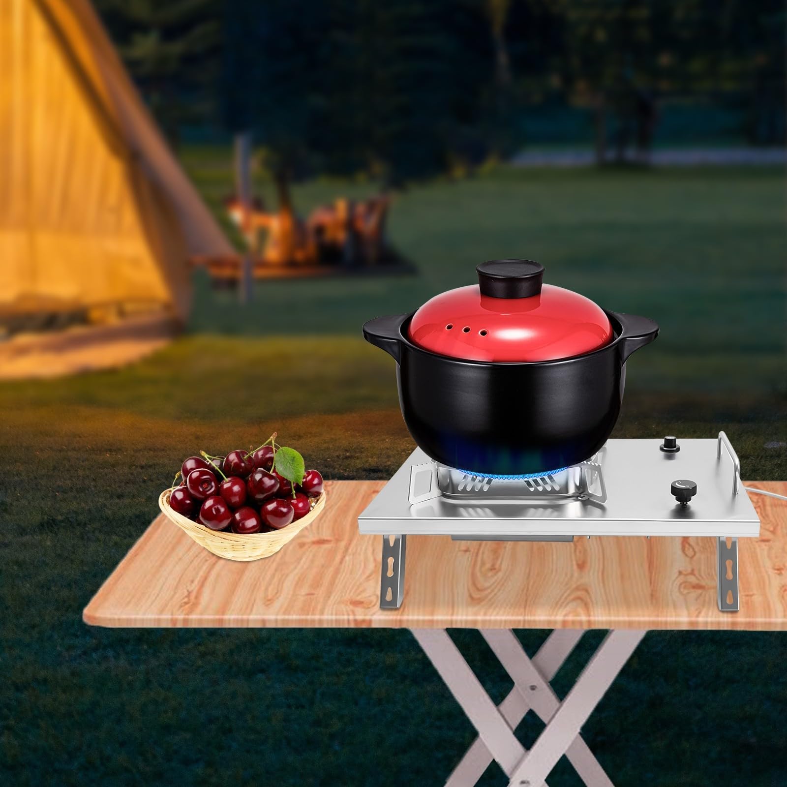 Réchaud à gaz de camping - 2600 W - En acier inoxydable et cuivre - Idéal pour le camping, les barbecues en plein air