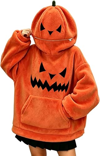 Vividcrate Halloween Hoodie for Women Funny Mask Pumpkin Graphic Sweatshirts Aut