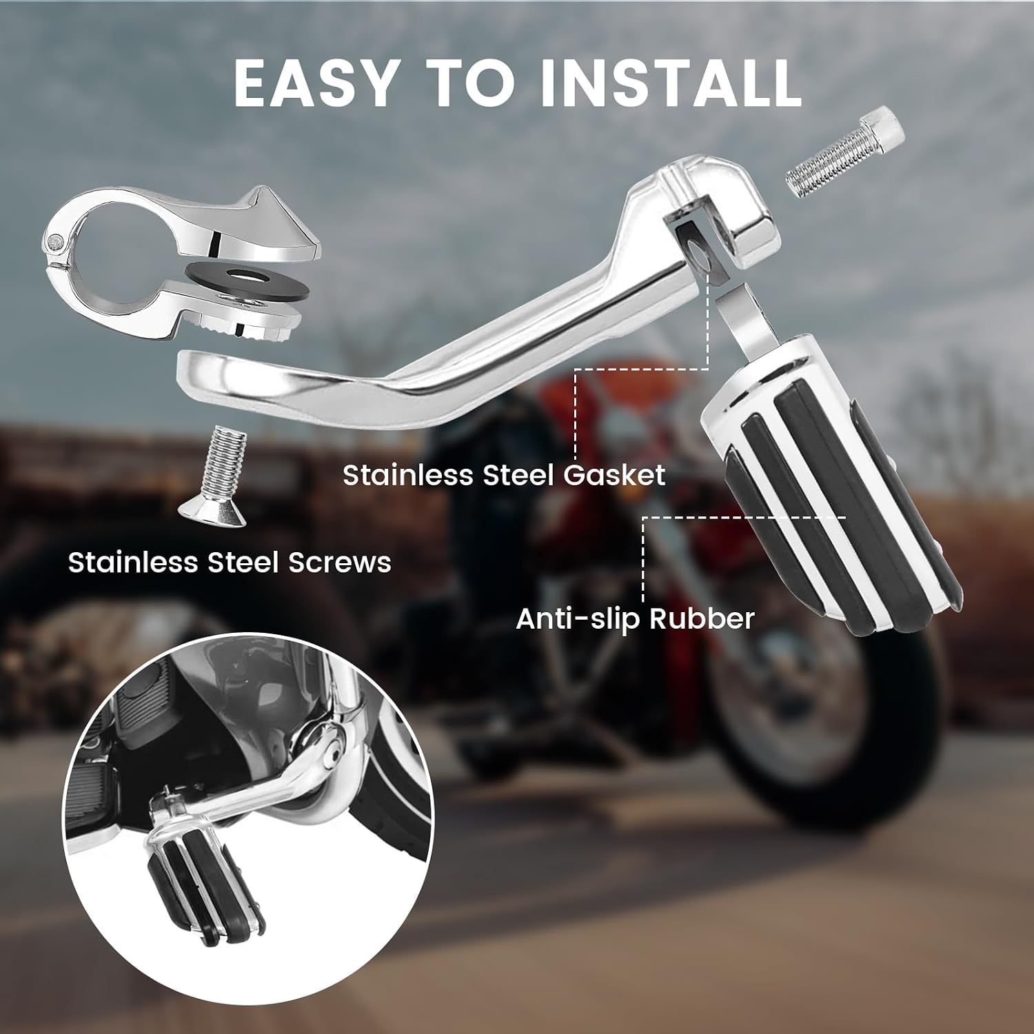 Motorcycle Adjustable 1.25" Highway Pegs Chrome for Harley Touring Street Glide Road Glide Softail Dyna Sportster Honda Kawasaki Suzuki Yamaha Indian 1 1/4" Engine Guard
