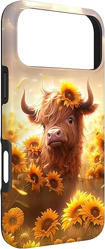 Miniatura 57 de Funda para iPhone 12 mini con diseño de vaca escocesa de las tierras altas y girasoles