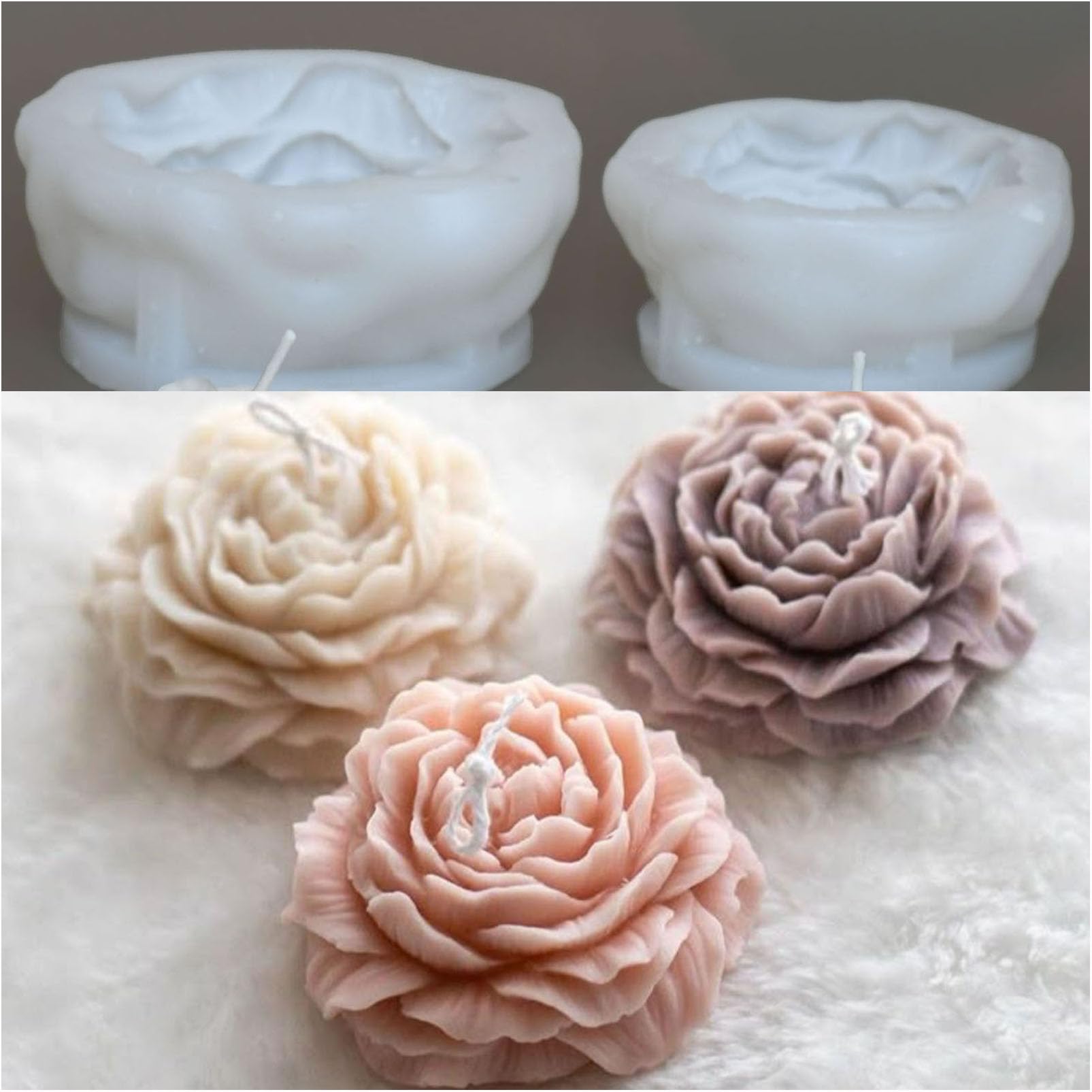 Photo 1 of 2 Pack 3.14 inch Peony Candle Molds Set - Large & Medium 2.55inch Silicone Mold for Soap Candle Making, 3D Flower Reusable Silicone Molds(Peony 2 Pack)