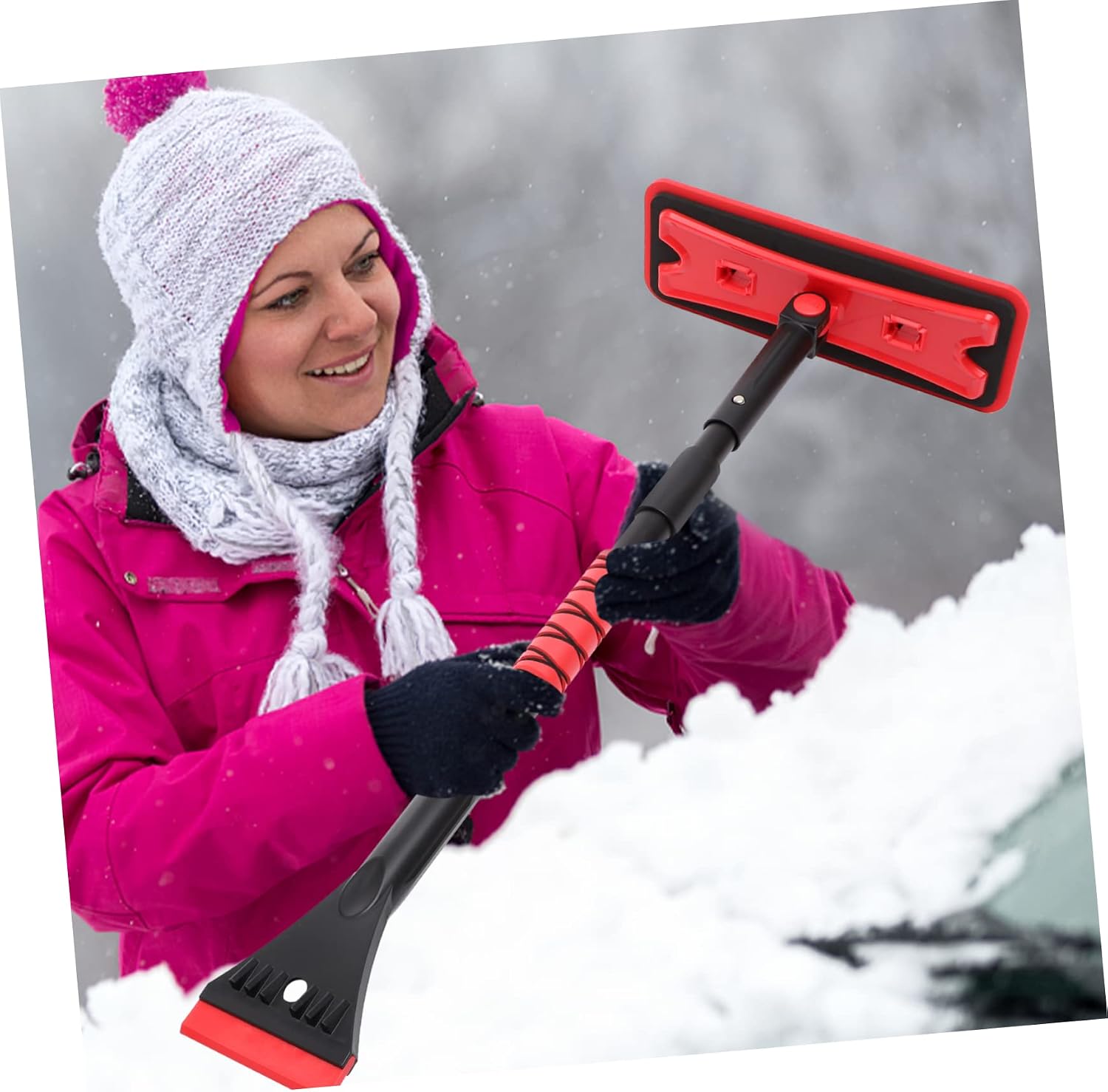 ORFOFE Extendable Car Snow Shovel Brush Eva Sponge Ice Scraper for Windshield Compact Snow Removal Tool