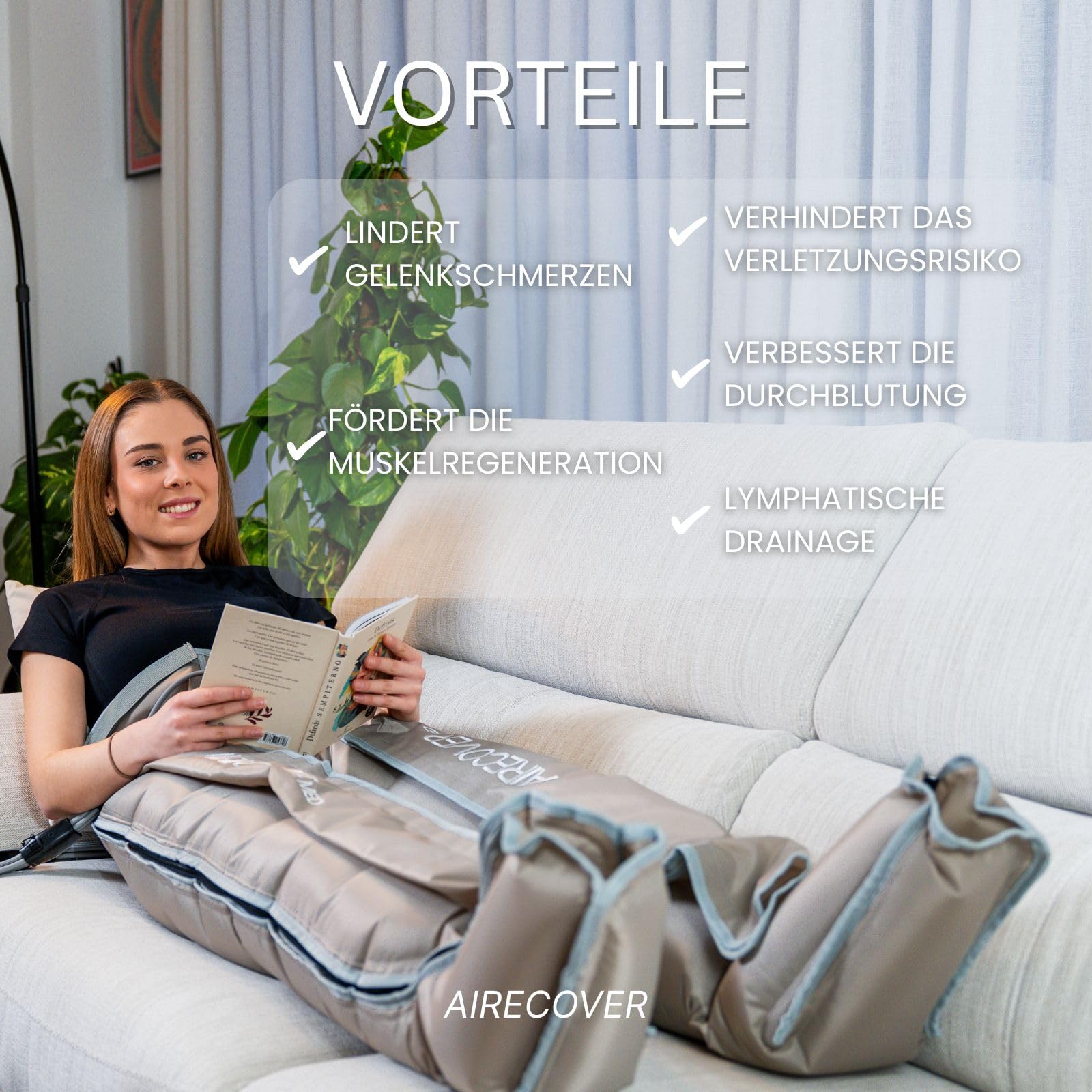 MED 8 Profi Kompressionssystem/Elektrische Lymphdrainage mit 8 Luftkammern, bis 250 mmHg Luftkompression, Beinmassagegerät gegen Cellulite, Regeneration & Durchblutung, 6 Programme