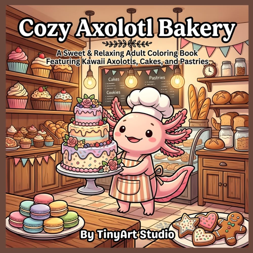 Cozy Axolotl Bakery: A Cute Axolotl Coloring Book for Adults: A Sweet and Relaxing Coloring Book Featuring Kawaii Axolotls, Cakes, Pastries, and Cozy ... (Cute & Cozy Axolotl Friends Coloring Book)