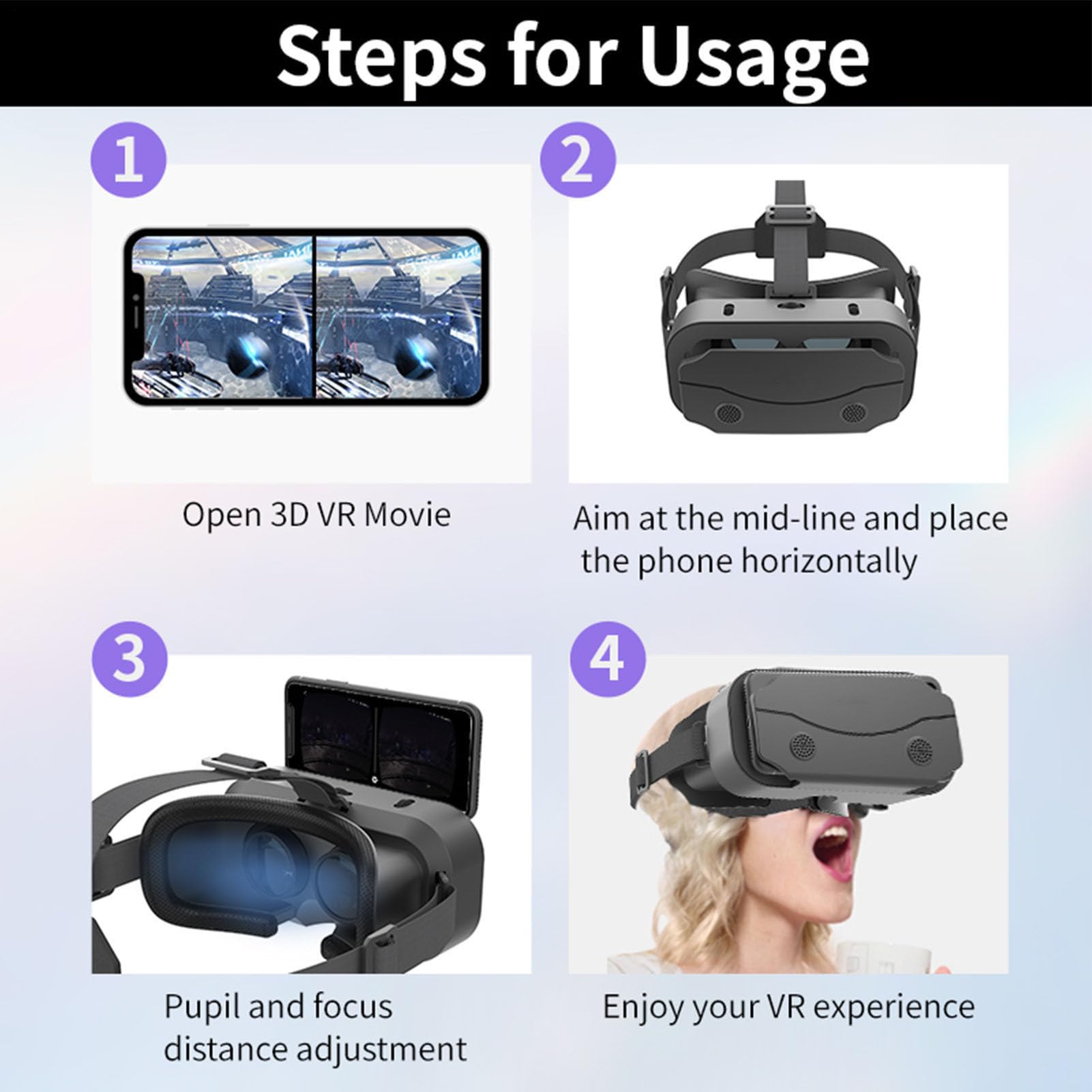 2 Occhiali per realtà virtuale | occhiali per realtà virtuale giochi con smartphone | Virtual Reality cuffie cuffie occhiali per TV, film videogiochi Compatibile IOS, Zcsxk