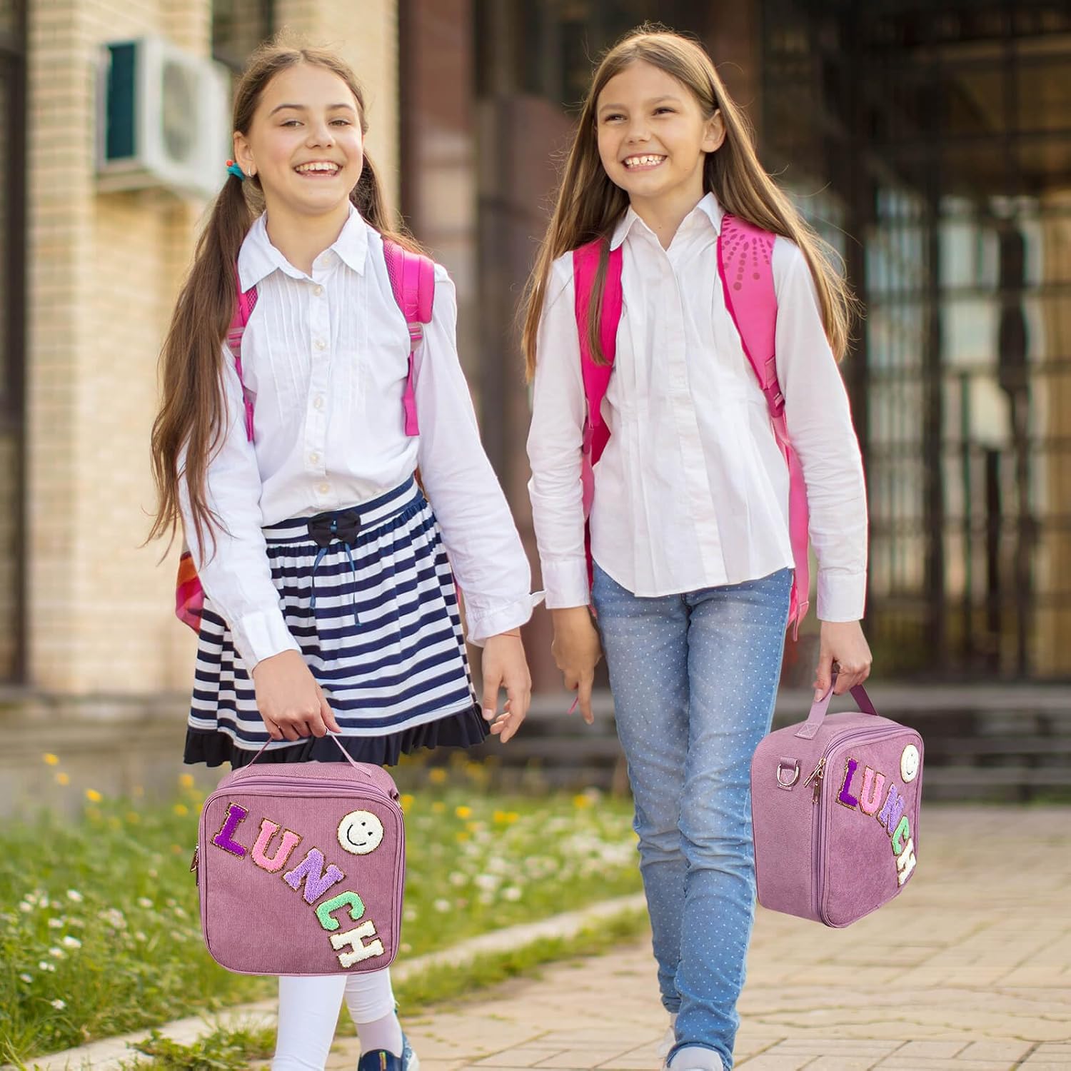 Lunch Box with Bento Box with 4 Compartment, with Leak Proof Thermo Food Jar, Preppy Corduroy Insulated Lunch Bag for Womens Girl Kids Teens School Travel Picnic (Purple)