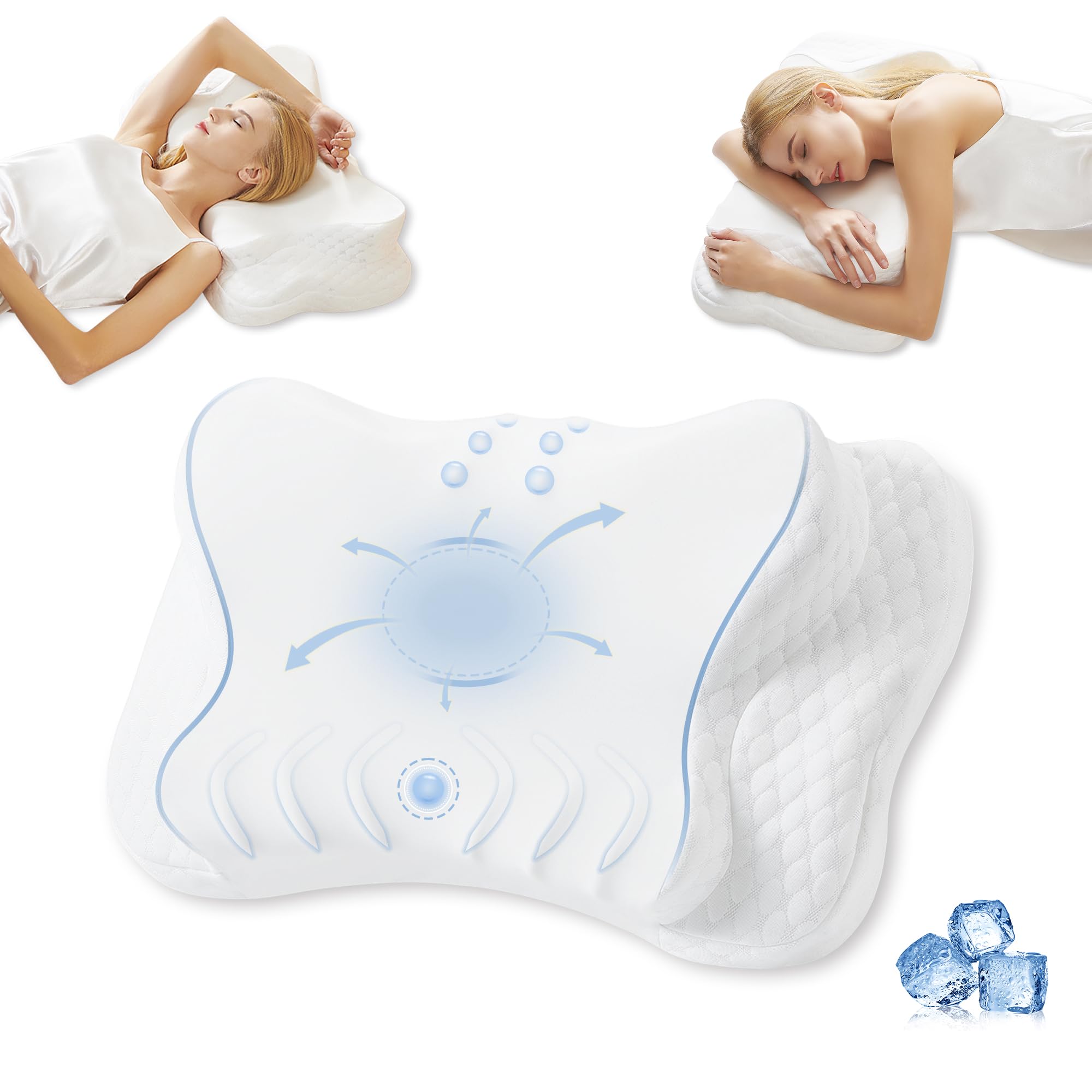 Releep Adjustable Neck Pillow Cooling Ergonomic Side Sleeper Pillow Contour Neck Support Pillow Memory Foam Bed Pillow for