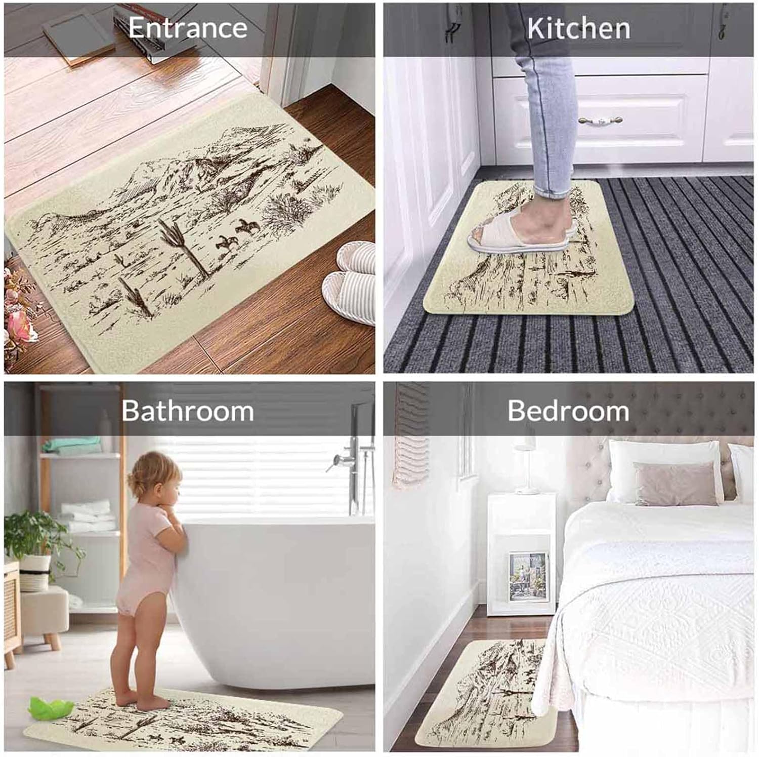 Cowboys Bath Mats for Bathroom Wild West Desert Lanscape Silhouette Prairie Hill Floor Bath Rugs Machine Washable Bathmat Carpet Rug Room Decor for Shower Floor 20 X 31 in Mat