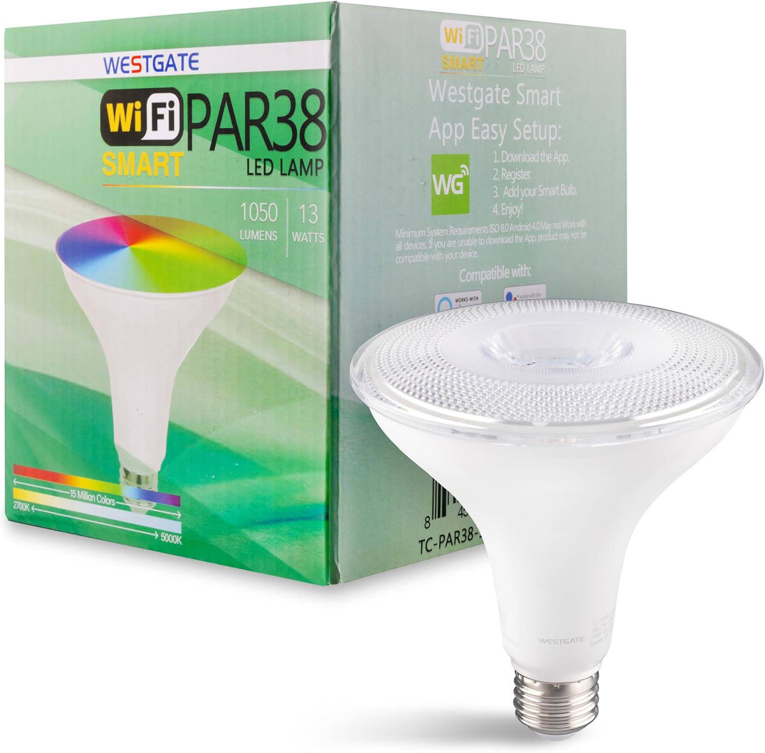 Westgate TC-PAR38 Smart LED Lamp, Smart Light Bulb, Compatible with Alexa, Works with Google Home, E26 Light Bulb (PAR38 13W)
