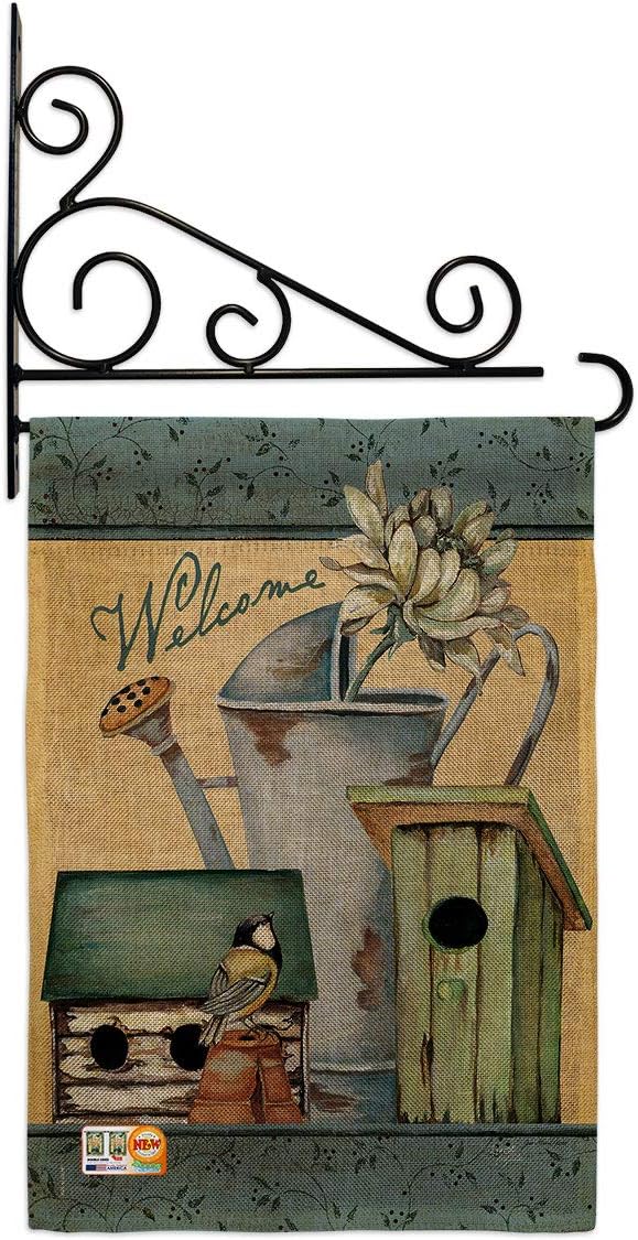 Welcome Spring Garden Flag Set Wall Holder Country Living Farm Western Barn American Rustic Cowboy Rural Ranch Small Decorative Gift Yard House Banner Double-Sided Made In USA 13 X 18.5