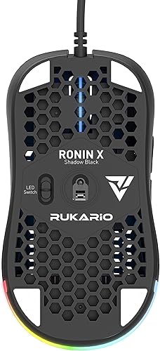 Miniatura 2 de Ronin X - Mouse para juegos para PC (negro sombra, cableado), carcasa de panal simétrica ultraligera  LED RGB  deslizamiento de PTFE  Sensor Pixart