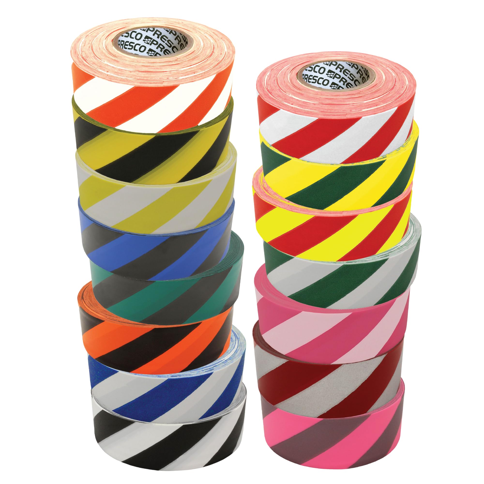Presco Stripe Cinta de bandera con rollo estampado: 1-3/16 in. x 300 ft. (Rayas blancas y verdes)