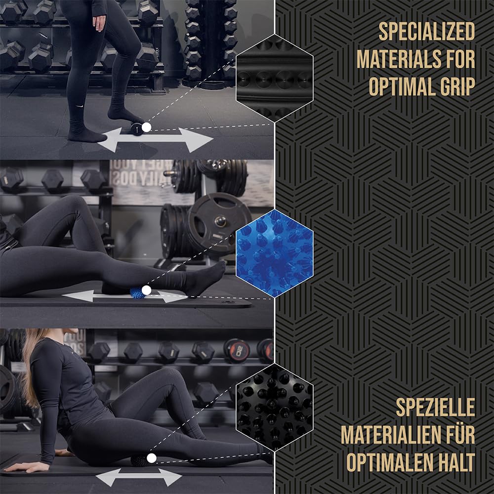 BOZEERA | Rouleau Massage Pied, 2X Massage Ball Picot & Ball Picot Ovale | Reflexologie Plantaire, Soulagement Musculaire, Aponévrosite Plantaire | Avec Vidéo, Poster & Sac