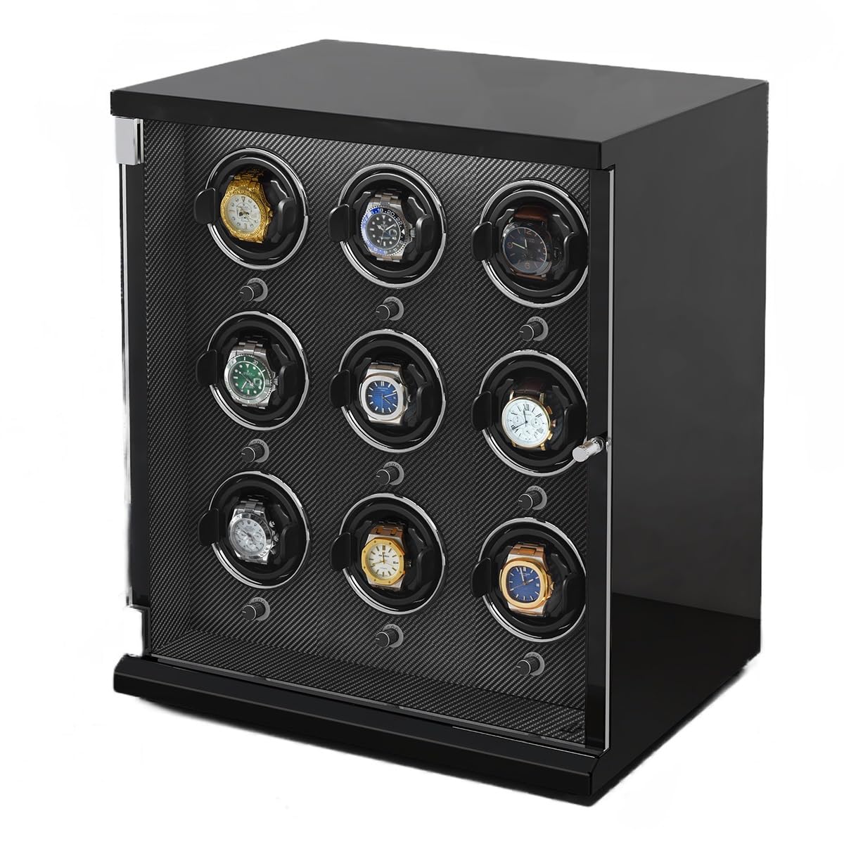 EHVYBDX Watch Winder for 9 Automatic Watches with Ultra-Quiet Motors Wood Case Piano Finish Flexible Pillow for Watches Built-in LED Lighting