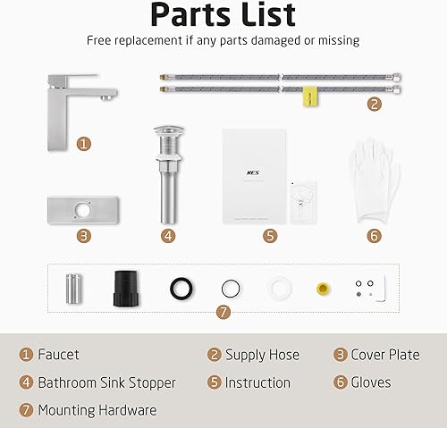 Miniatura 9 de KES L3156ALFF12-BS-C2-PL - Grifos de baño para fregadero de un solo orificio o 3 agujeros, acero inoxidable, drenaje desplegable sin desbordamiento,