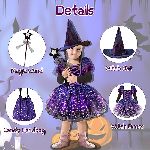 Miniatura 2 de Kitimi Light Up Witch Costume for Girls, Carnival Girls Witch Costume, Kids Toddler Witch Costume, Witch Costume for Party