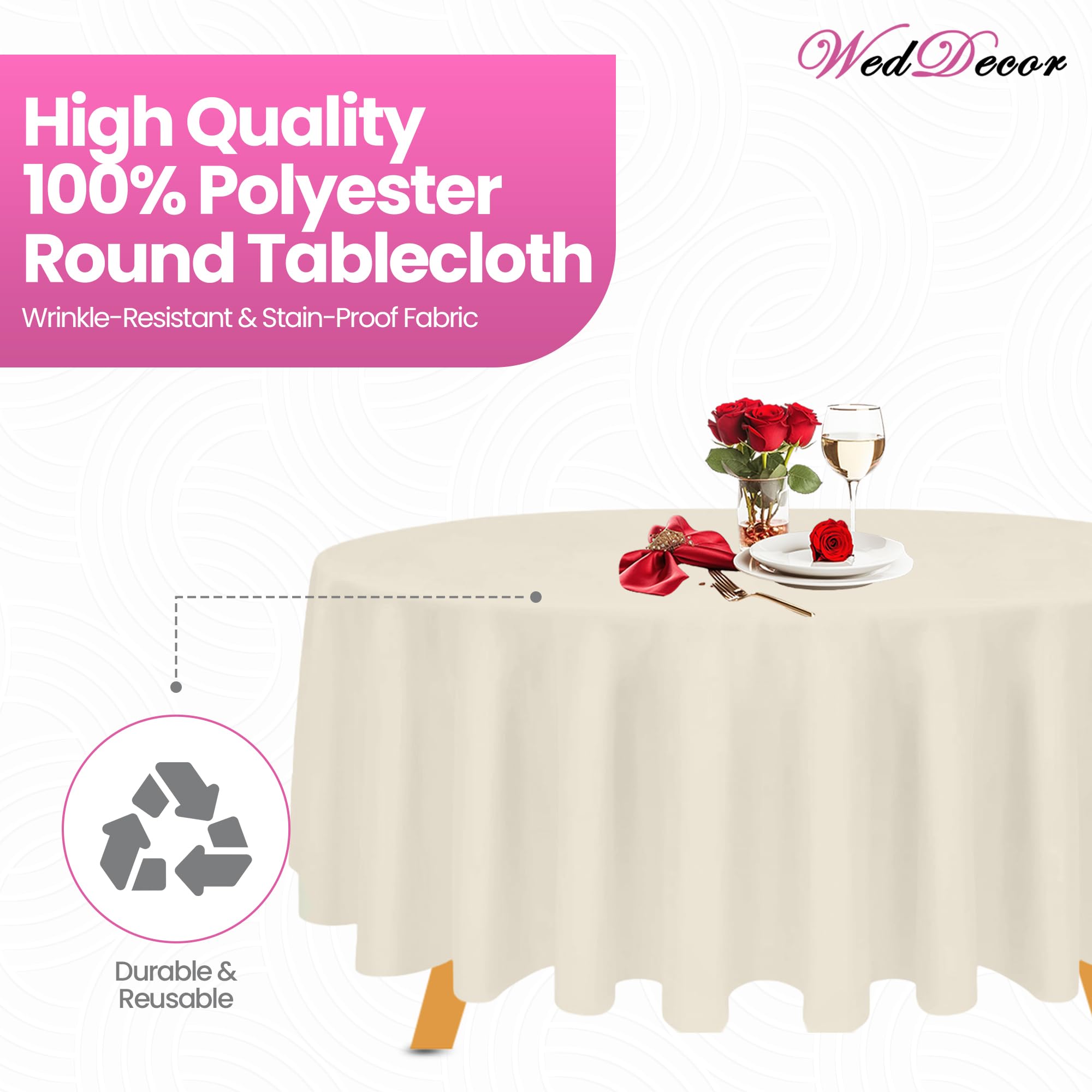 WedDecor 10 manteles Redondos de de 120 Pulgadas, Tela de poliéster Duradera, para Aniversario, Boda, cumpleaños, cenas, Fiestas, Eventos, decoración | Mantel de lino de alta calidad, lavable, duradero, para bodas, cumpleaños, cenas, fiestas, decoración d