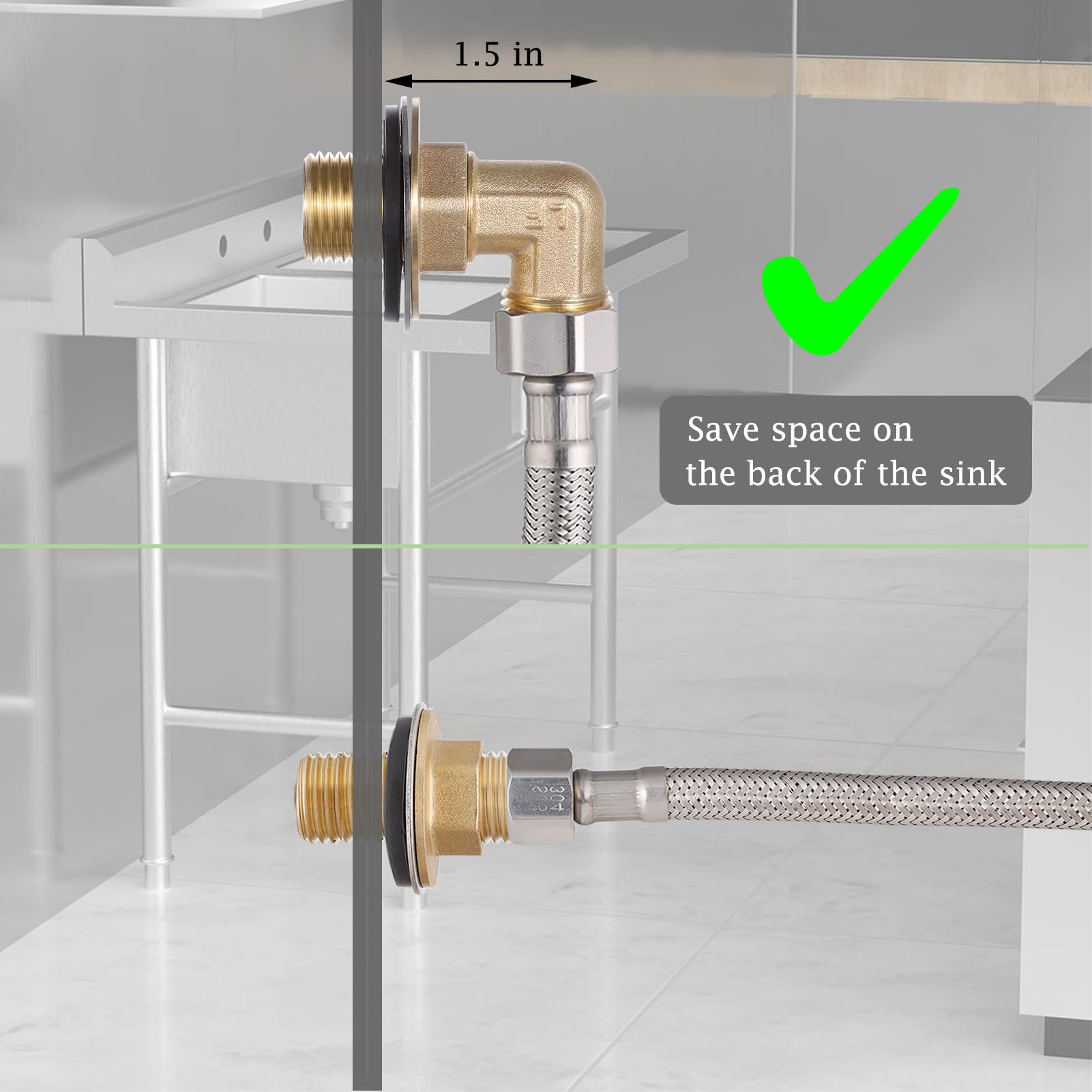 Kit de instalación de grifo de montaje en pared comercial, juego de montaje en muro para fregaderos de preparación de cocina comercial de acero inoxidable y fregaderos utilitarios, G1/2