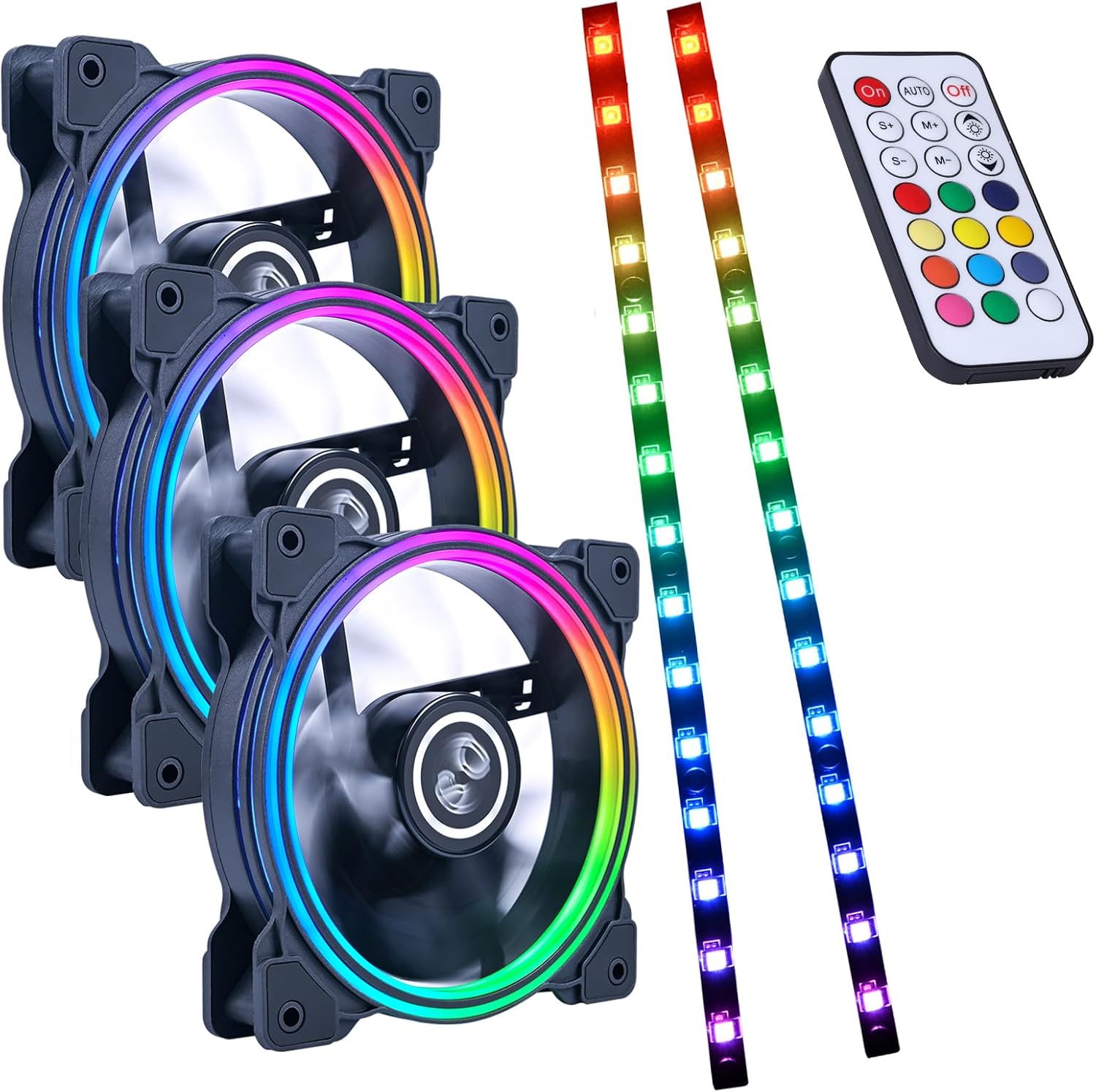 DS 120MM LED Addressable RGB Case Fan with Controller for Computer Cases, Side Lighting for PC CASE, CPU Coolers, Radiators System (3pack RGB Fans, 2pack LED Strips, 1th Gen DS HUB Box, G Series)