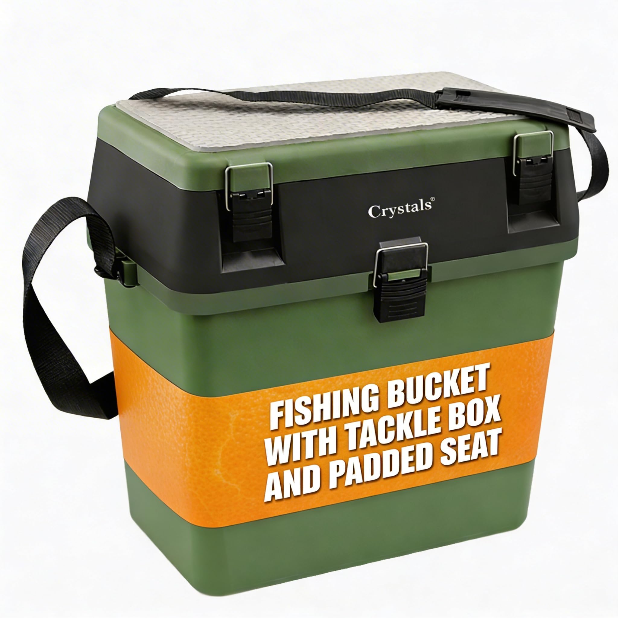 Crystals Fishing Tacke Box Seat - Sea Angling Padded Seat with Bait Lure Box Set - Carp Tackle Kit Accessories Box - Fishing Gear Storage Organiser, Green/Black