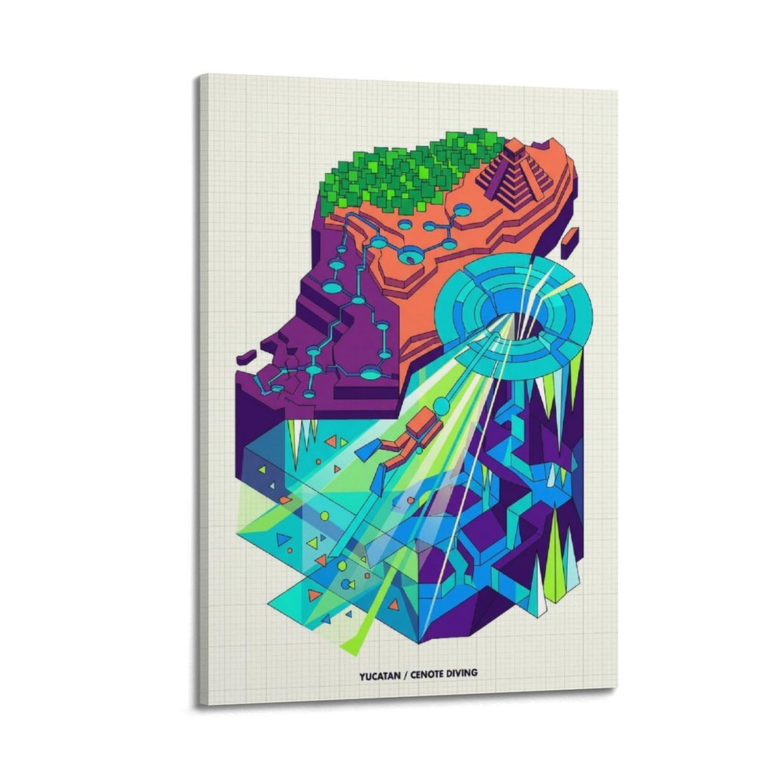 XKUGA Modern Bauhaus Yucatan Cenote Diving Sport Travel Poster Modern Decorative Canvas Prints - Ideal Wall Art for Family, Man Cave, Game Room, Boys & Girls Bedroom 20x30inch(50x75cm)