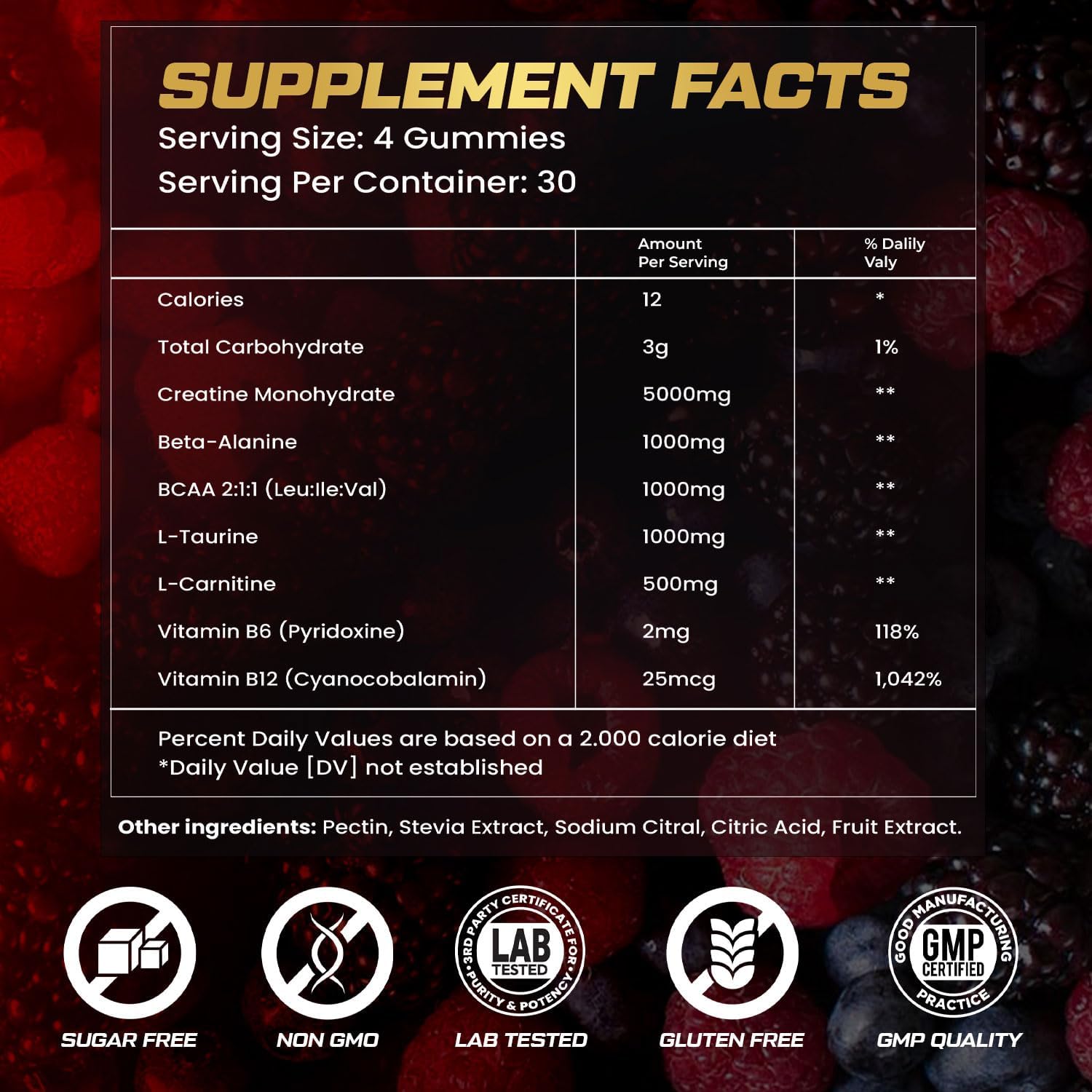 Creatine Monohydrate Gummies for Men & Women, 9000MG Creatine Gummies Sugar Free - Mixed Flavored with L-Taurine, BCAA 2:1, B12 B6 for Boost Strength, Focus & Endurance, Vegan, Non-GMO, 120pcs - Image 7