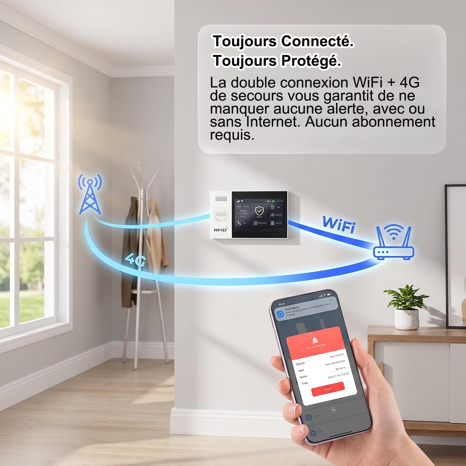 XUK Kit Alarme Maison sans Fil 4G GSM WiFi, sans Abonnement Mensuel | Alarme Maison Connectée avec App, Centrale d’Alarme Anti Intrusion avec Batterie de Secours 1000mAh, Notifications Appel SMS