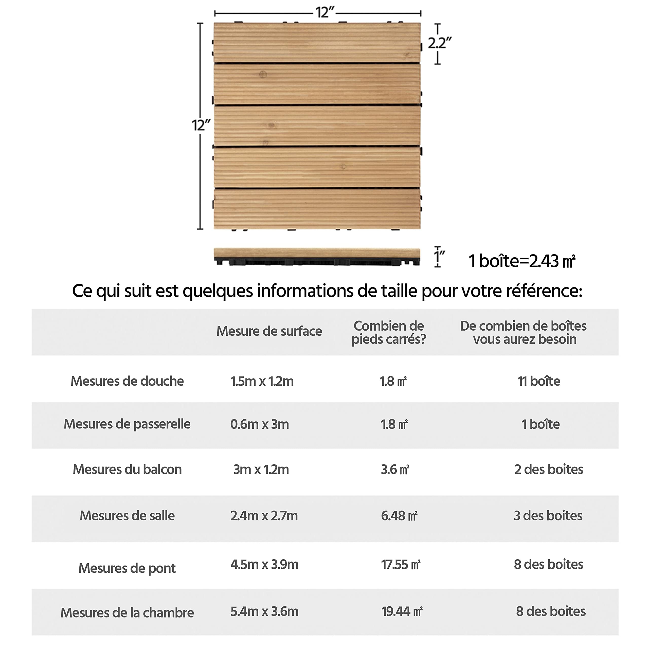 Yaheetech 27 Dalles de terrasse en Bois Carrelage en bois de sapin 30,8 x 30,8 x 2,2 cm pour patio intérieur extérieur jardin terrasse à côté de la piscine Couleur du Bois