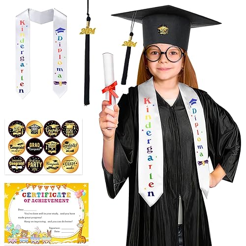 Kindergarten Graduation Cap and Gown Set with Tassel 2024 Charms Preschool Graduations Stoles for Kid Preschool