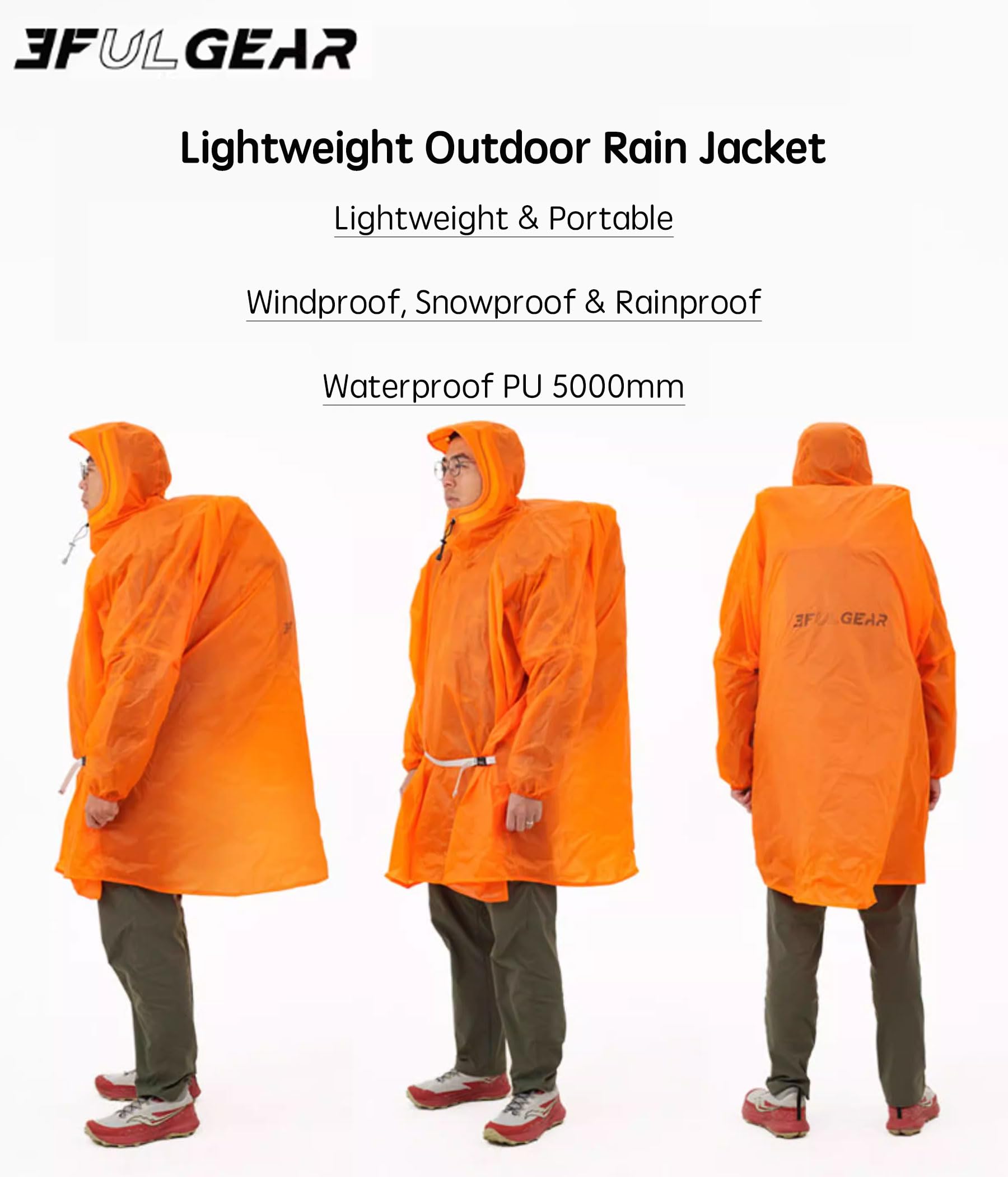 3F - Impermeable y poncho de cuerpo completo, ultraligero e impermeable para senderismo, ciclismo y trail running