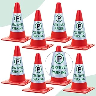 8 Pack Reserved Parking Cone Sleeve Bright Reflective Reserved Sign 360° High Visible Message Sleeve Reserved Parking Signs for Traffic Safety Cones, Driveway Road Commercial Residential Area Use
